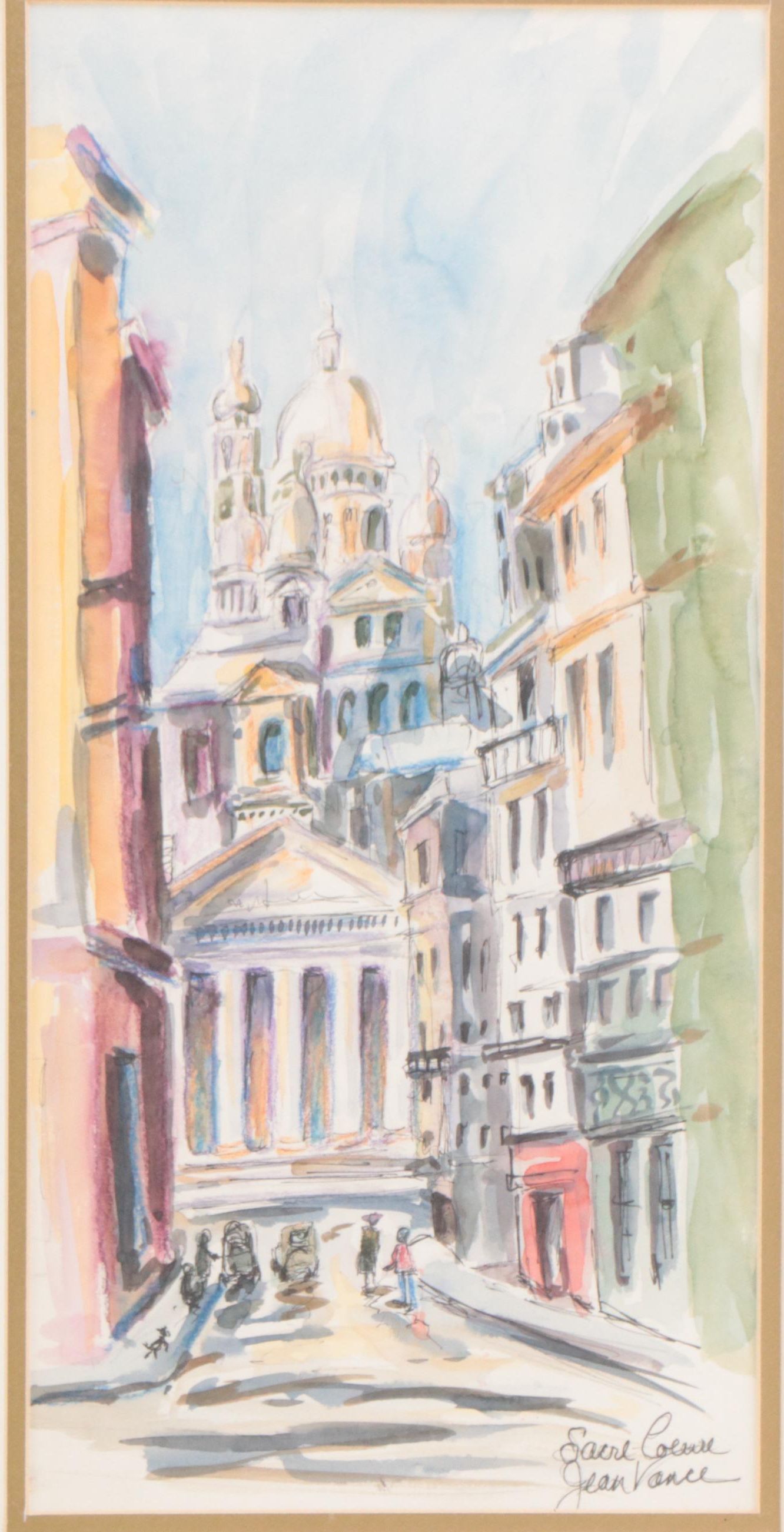 Pair of Jean Vance Watercolor Paintings of Paris Cityscapes