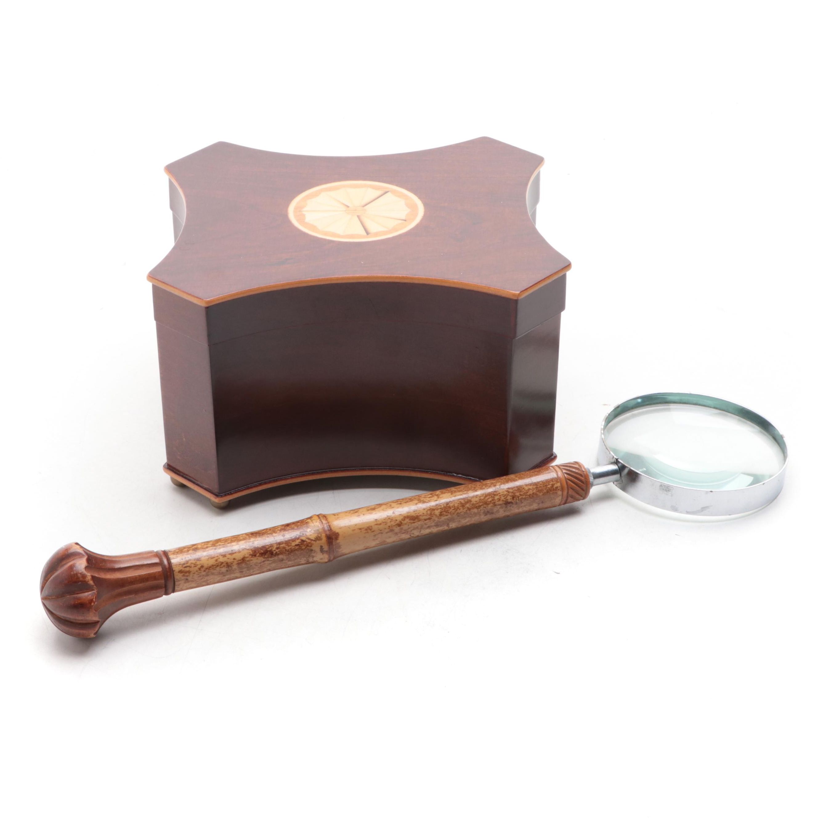 Bombay Company Wooden Box with Bamboo Handled Magnifying Glass