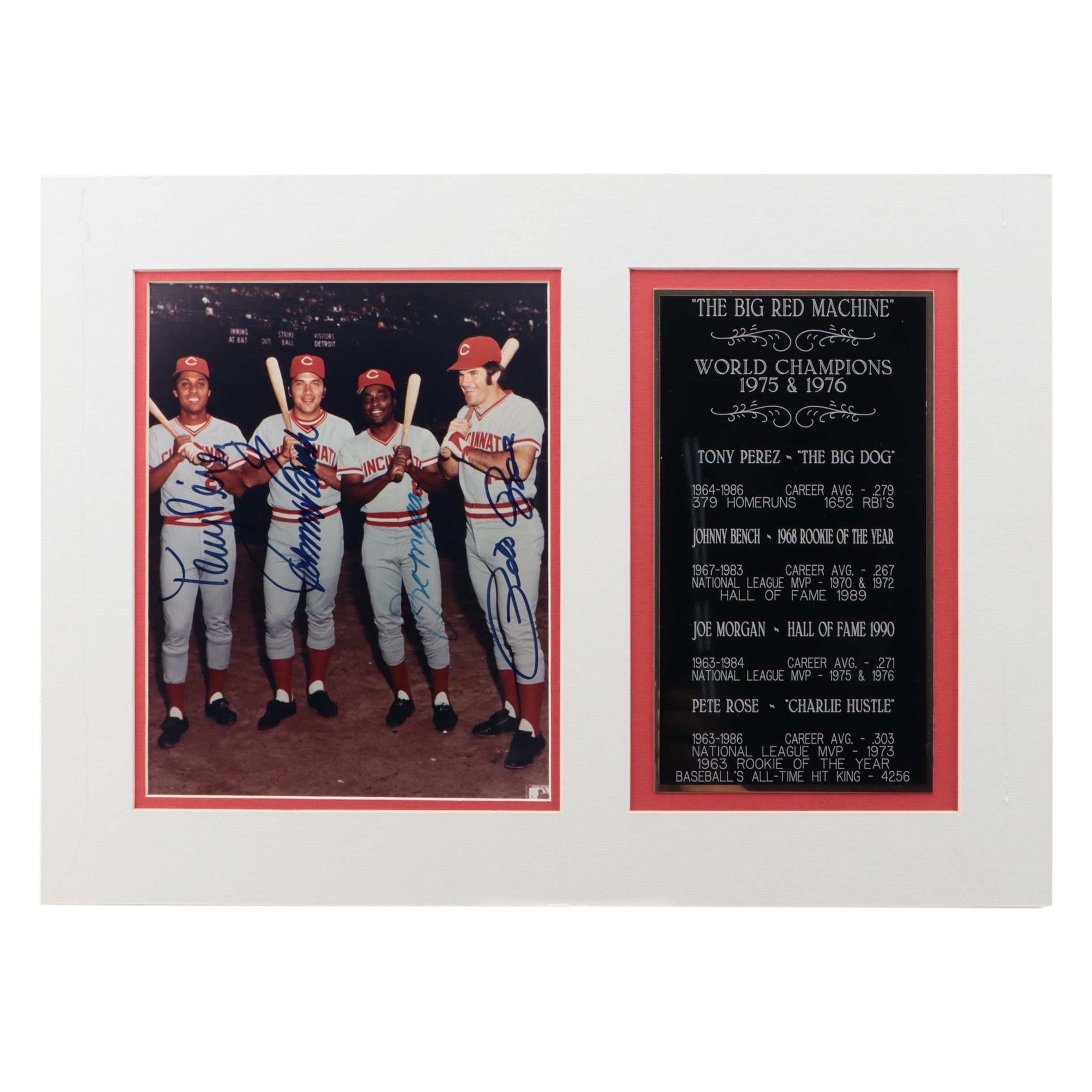 Johnny Bench, Joe Morgan, Tony Pérez, and Pete Rose Signed Matted Display