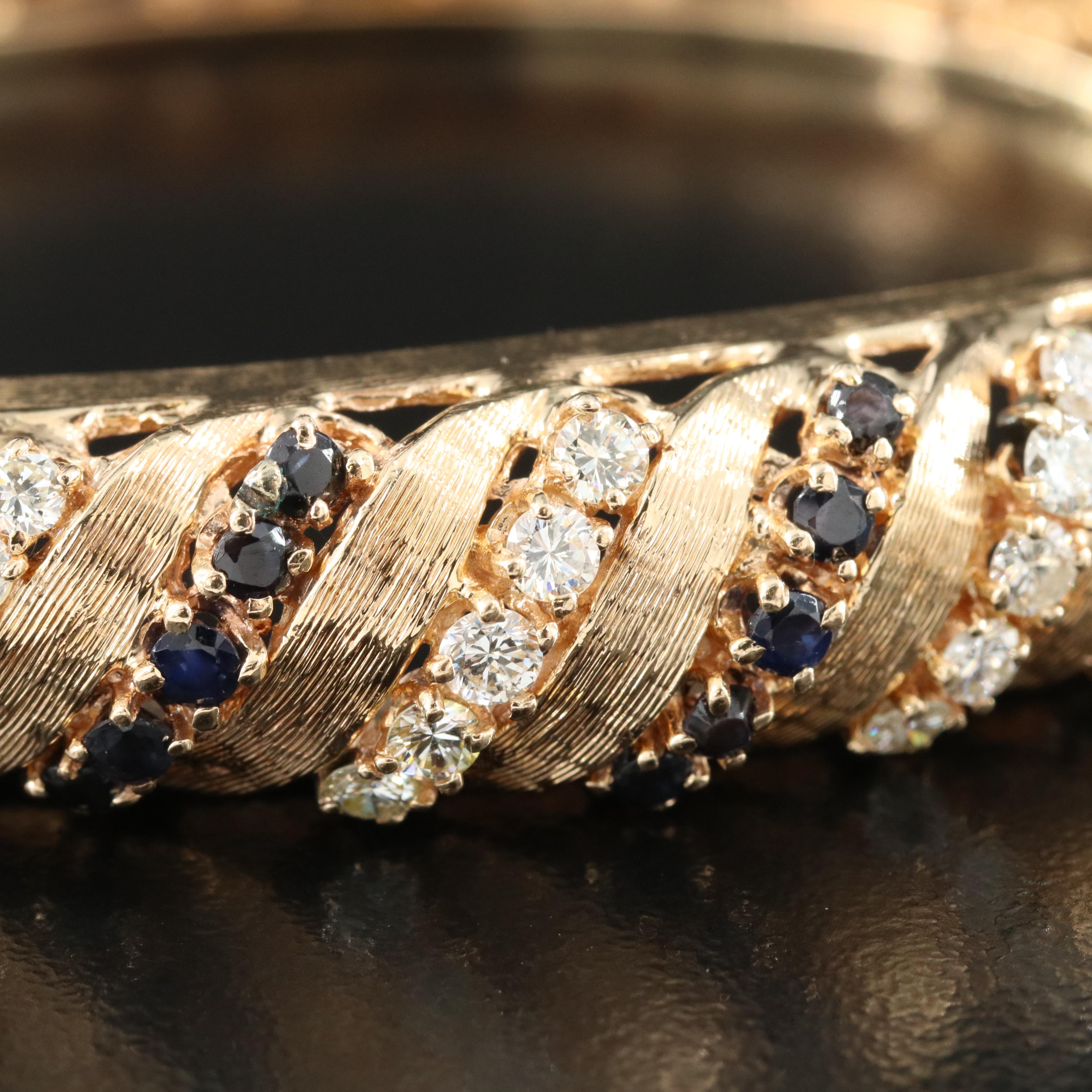 14K Diamond and Sapphire Hinged Bangle Bracelet