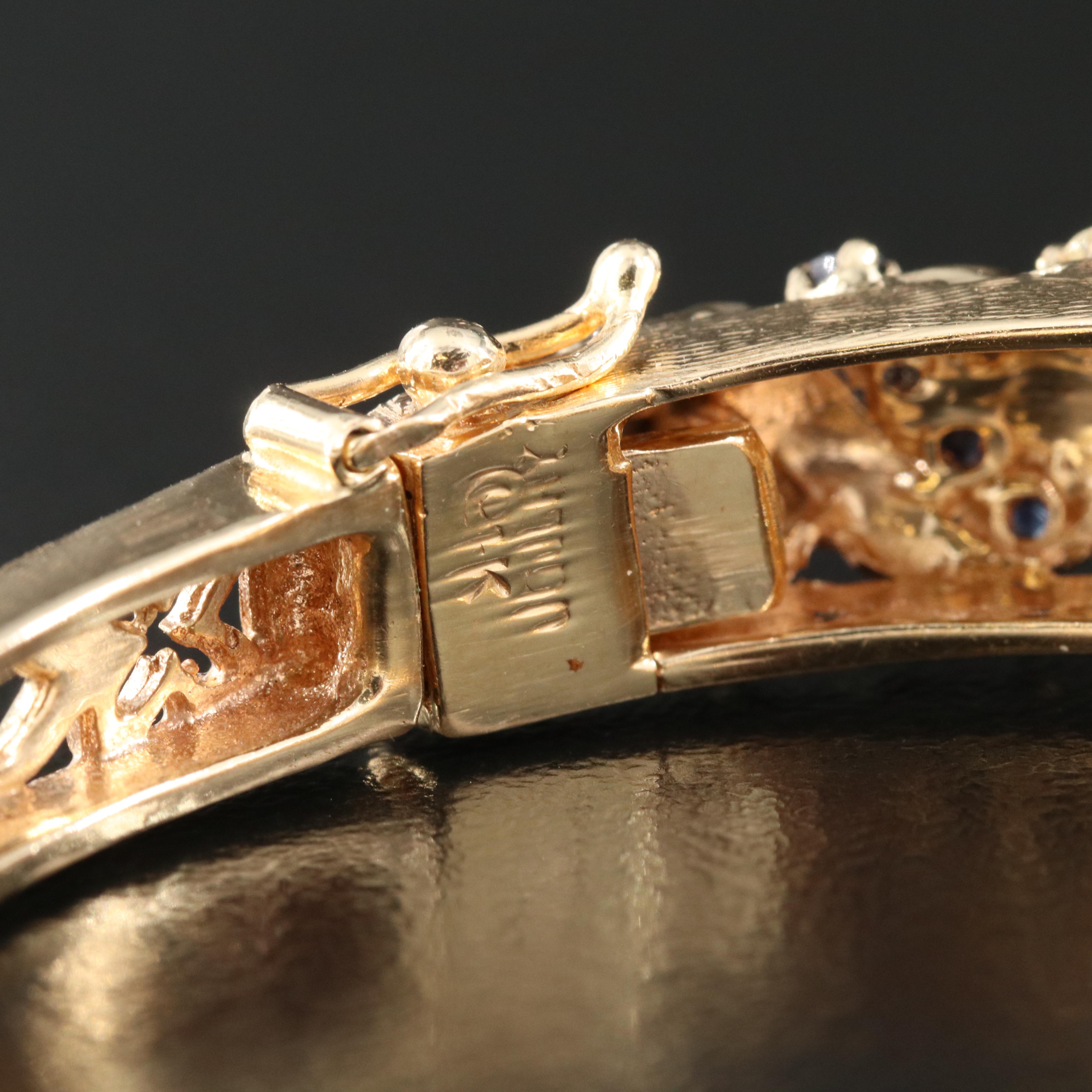 14K Diamond and Sapphire Hinged Bangle Bracelet