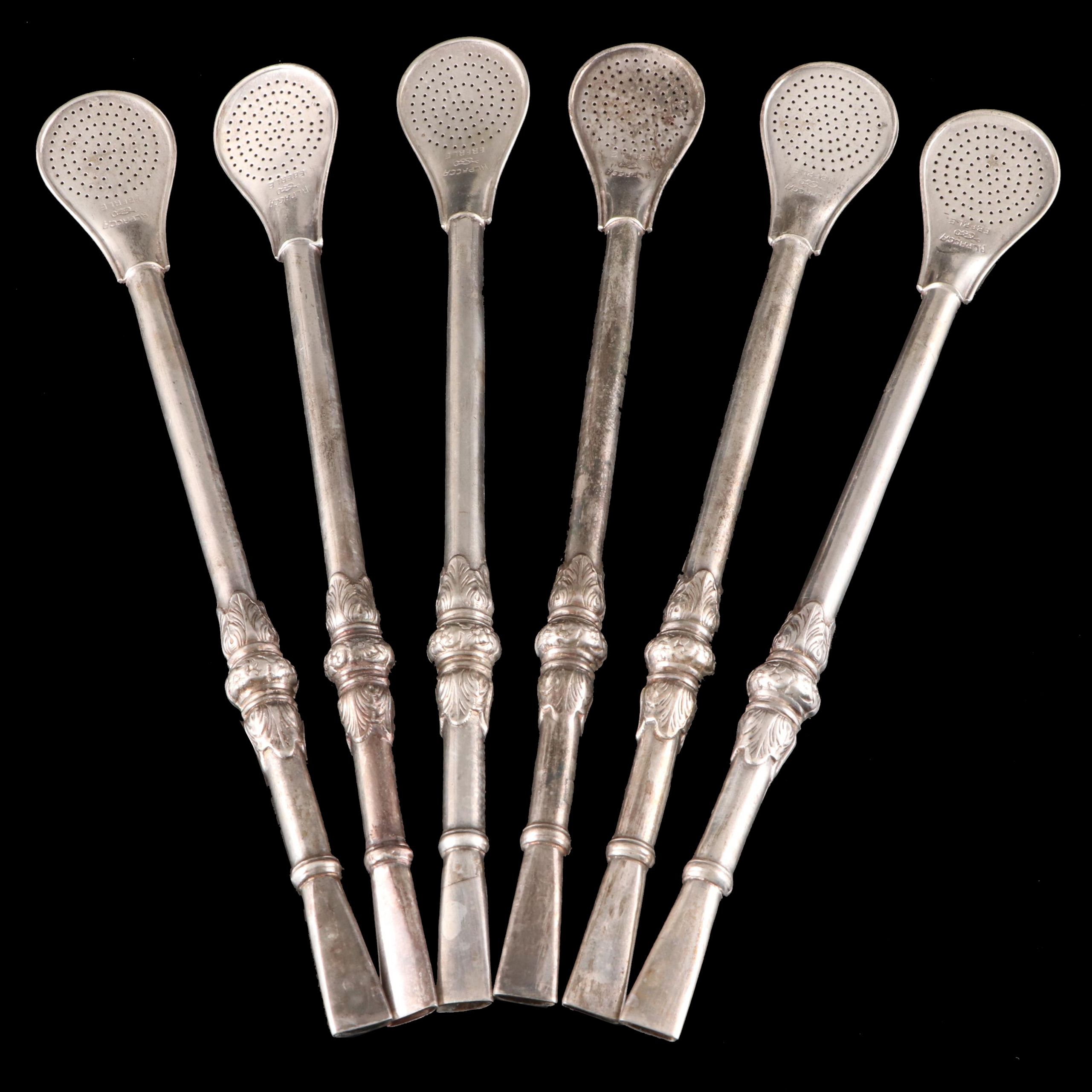 Eberle Silver Plate Tea Strainer Bombilla Yerba Mate Straw, Mid to Late 20th C.