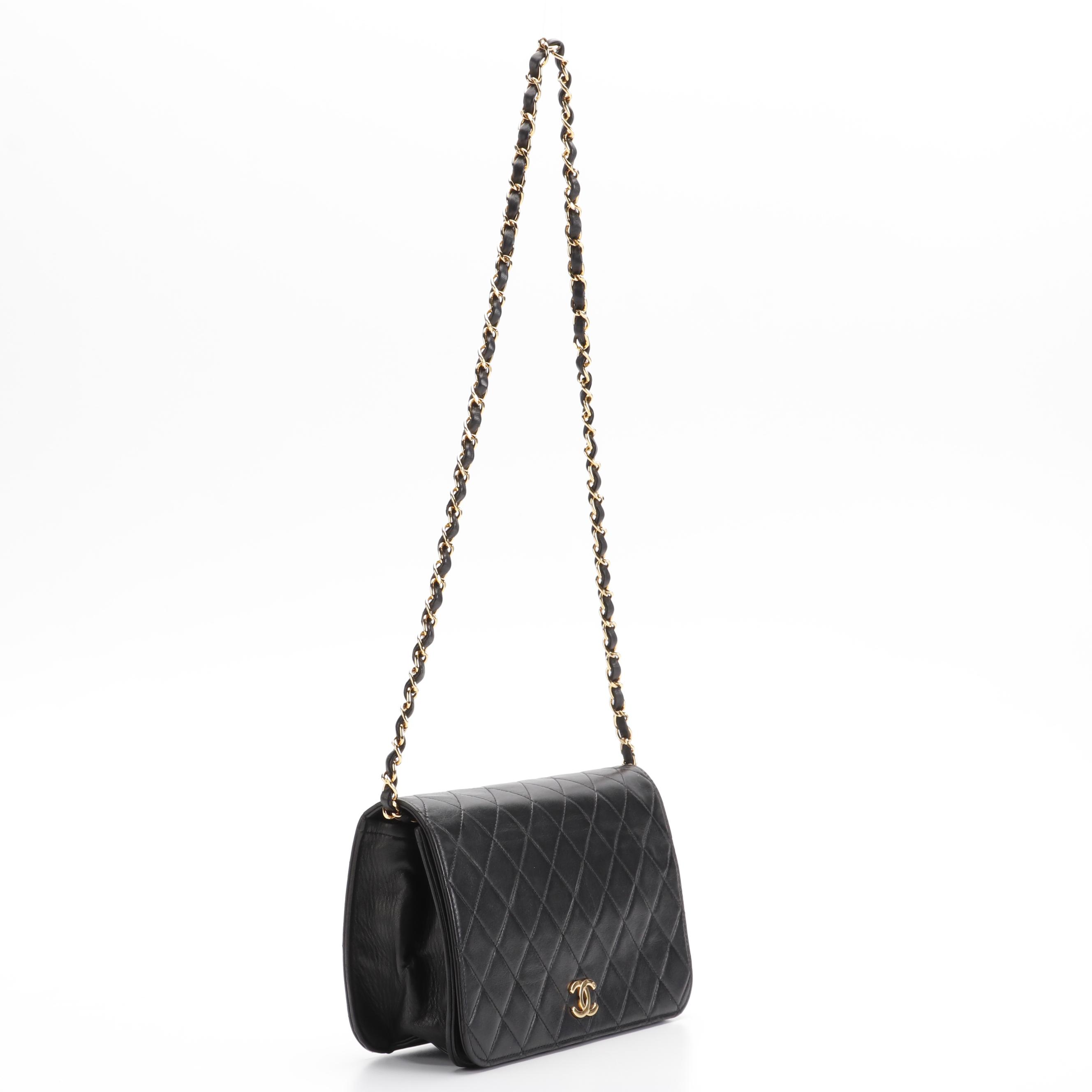 Chanel Vintage Quilted Lambskin Full Flap Bag with Chain Strap