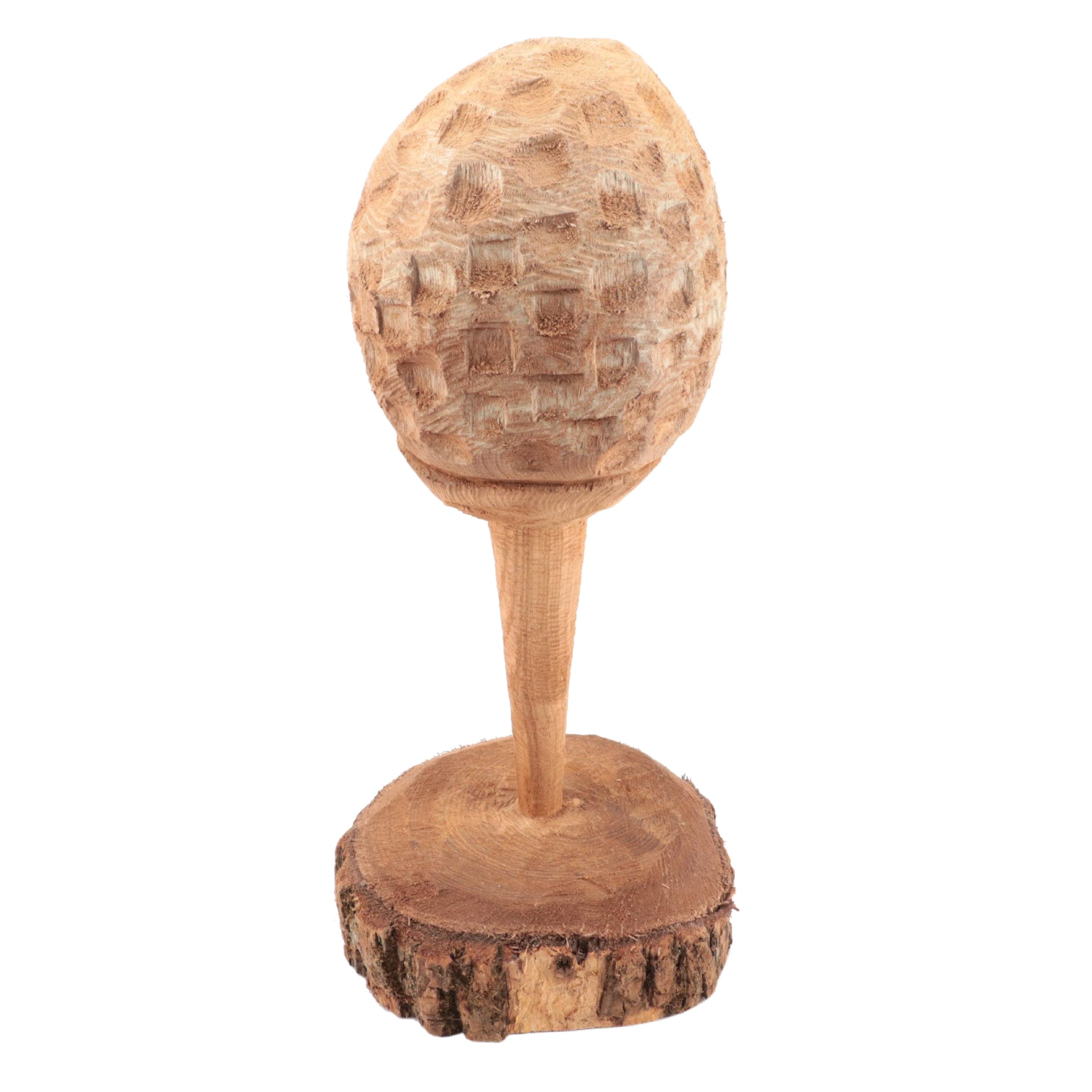 Folk Art Style Hand-Carved Wooden Golf Ball Figurine