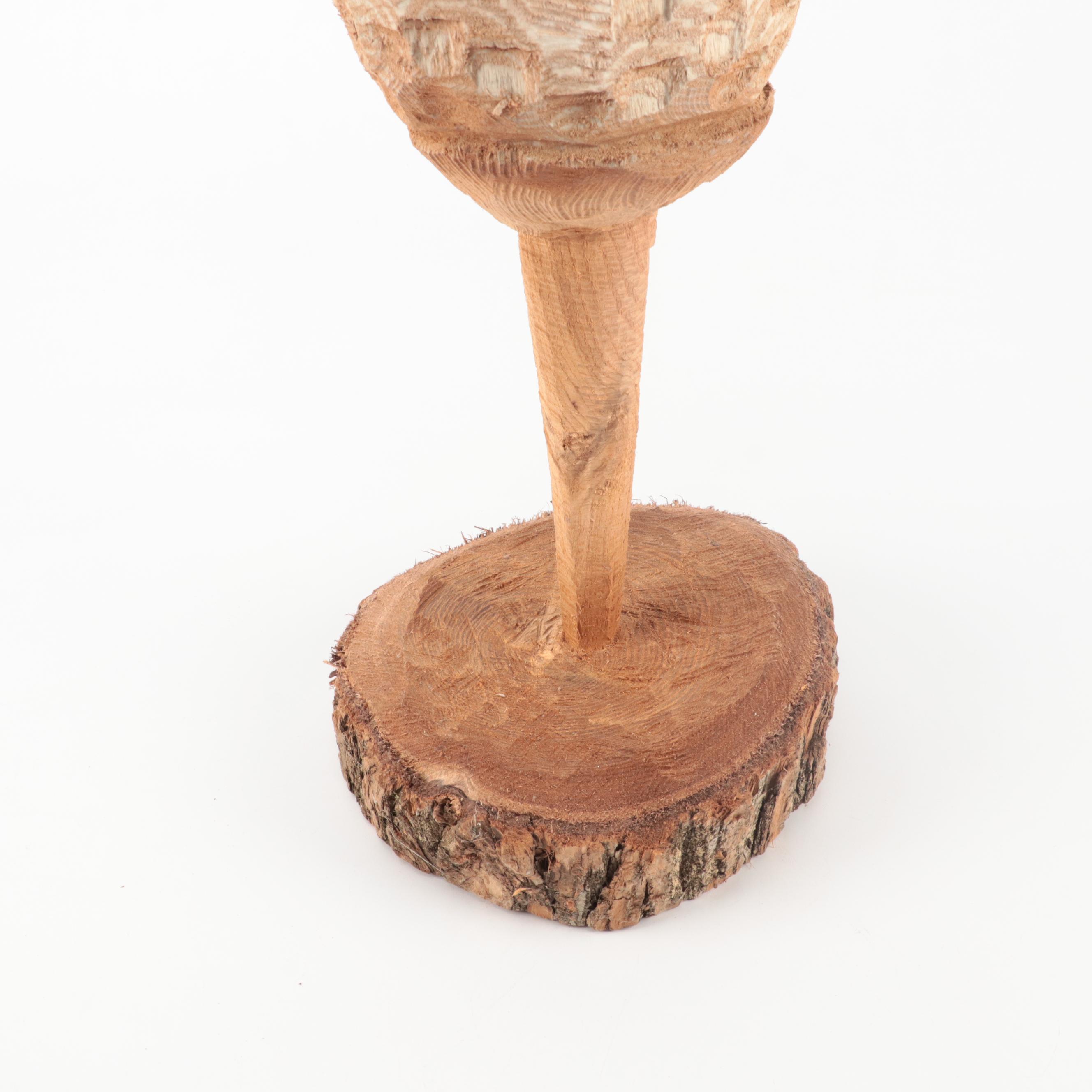 Folk Art Style Hand-Carved Wooden Golf Ball Figurine