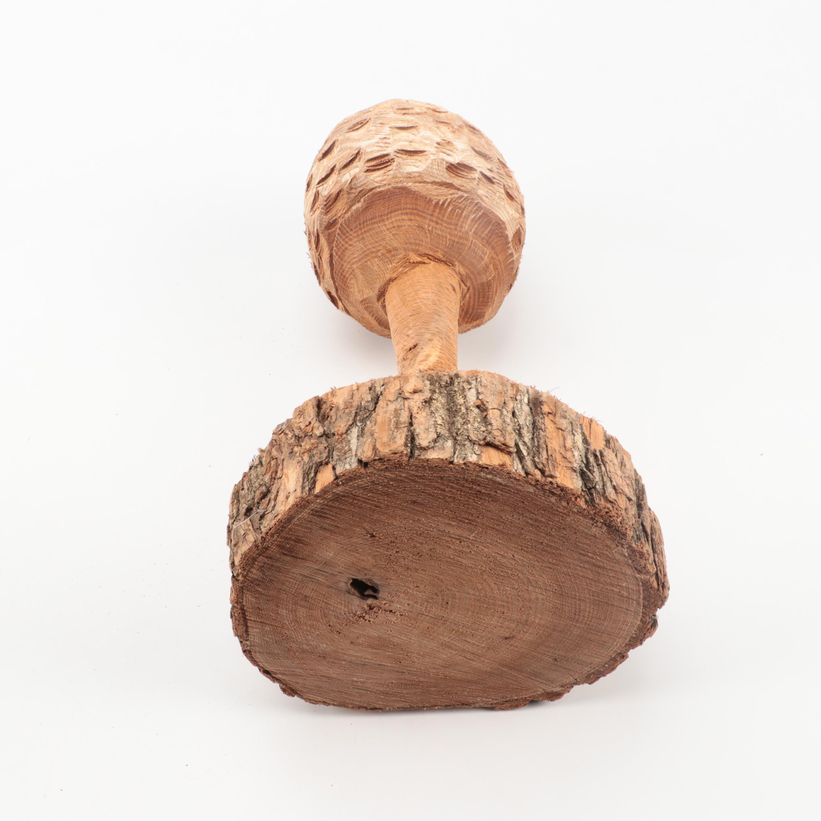 Folk Art Style Hand-Carved Wooden Golf Ball Figurine