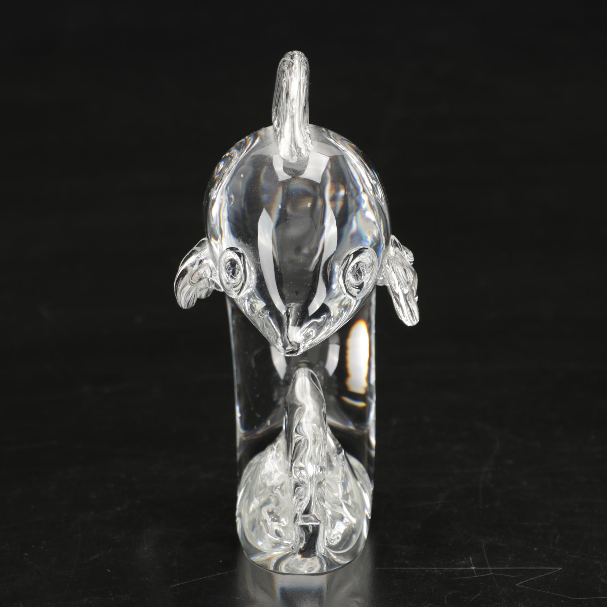 Steuben Art Glass "Dolphin" Figurine Designed by George Thompson, Mid-2oth C.
