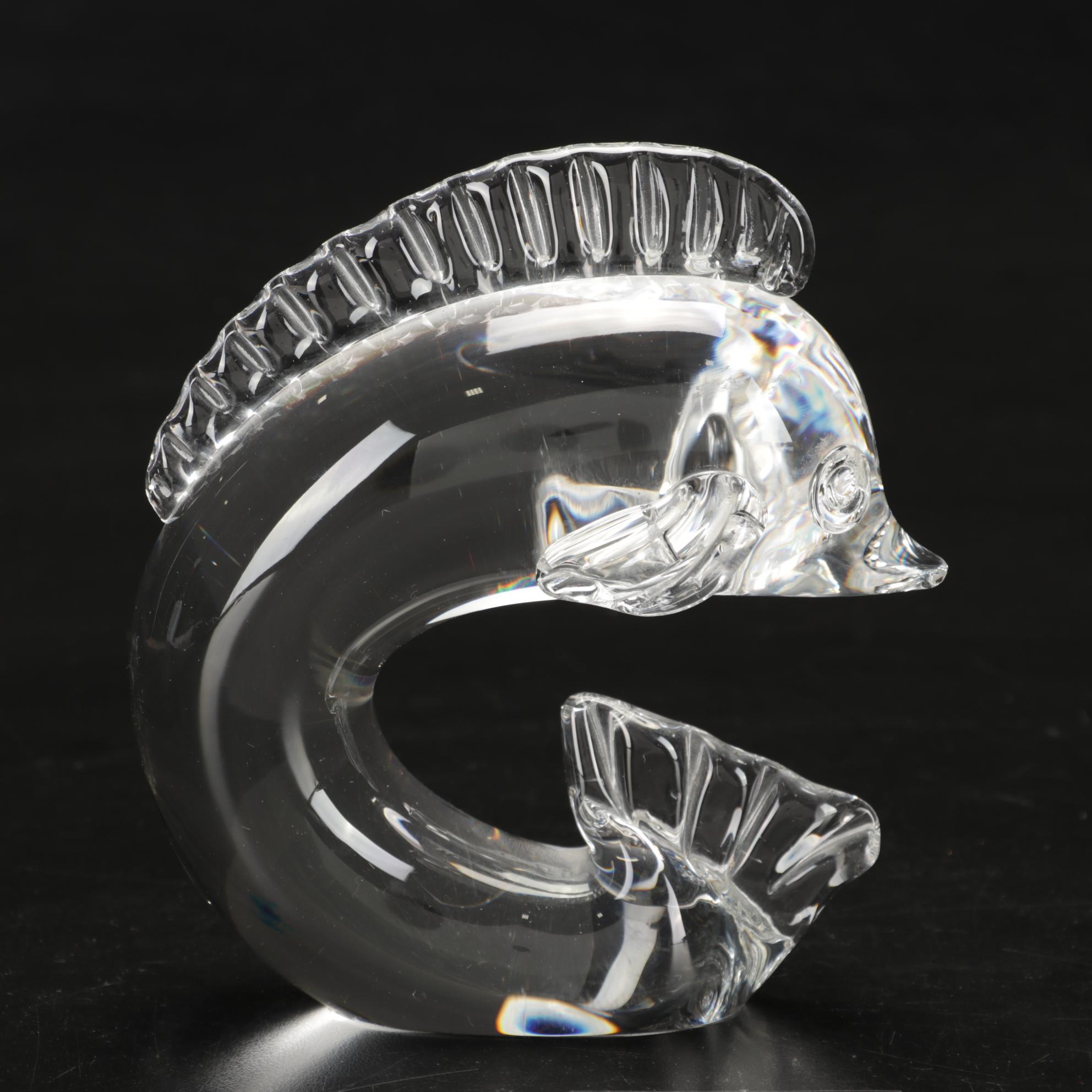 Steuben Art Glass "Dolphin" Figurine Designed by George Thompson, Mid-2oth C.