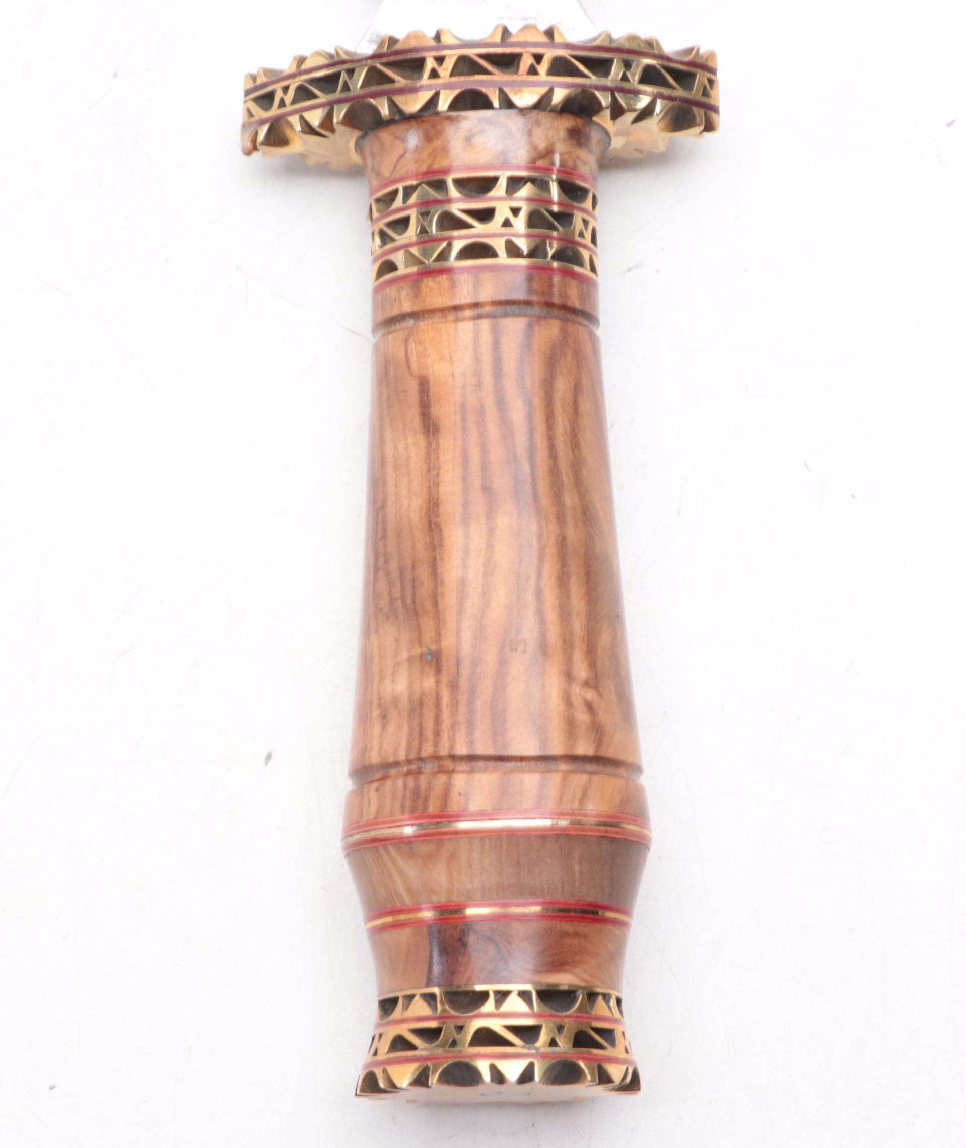 Olive Wood Handled Damascus Blade Dagger With Leather Belt Sheath