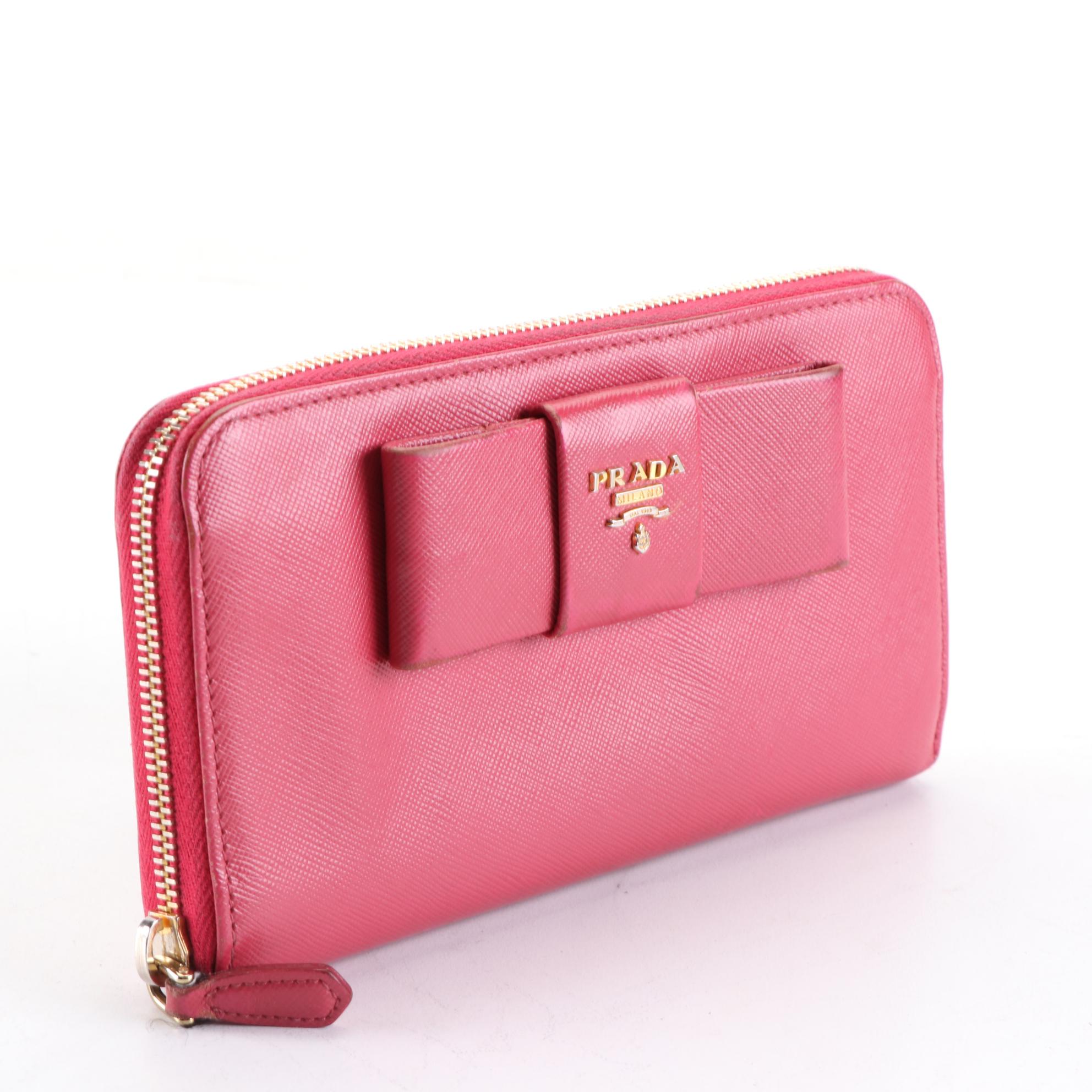 Prada Bow Wallet in Pink Saffiano Leather