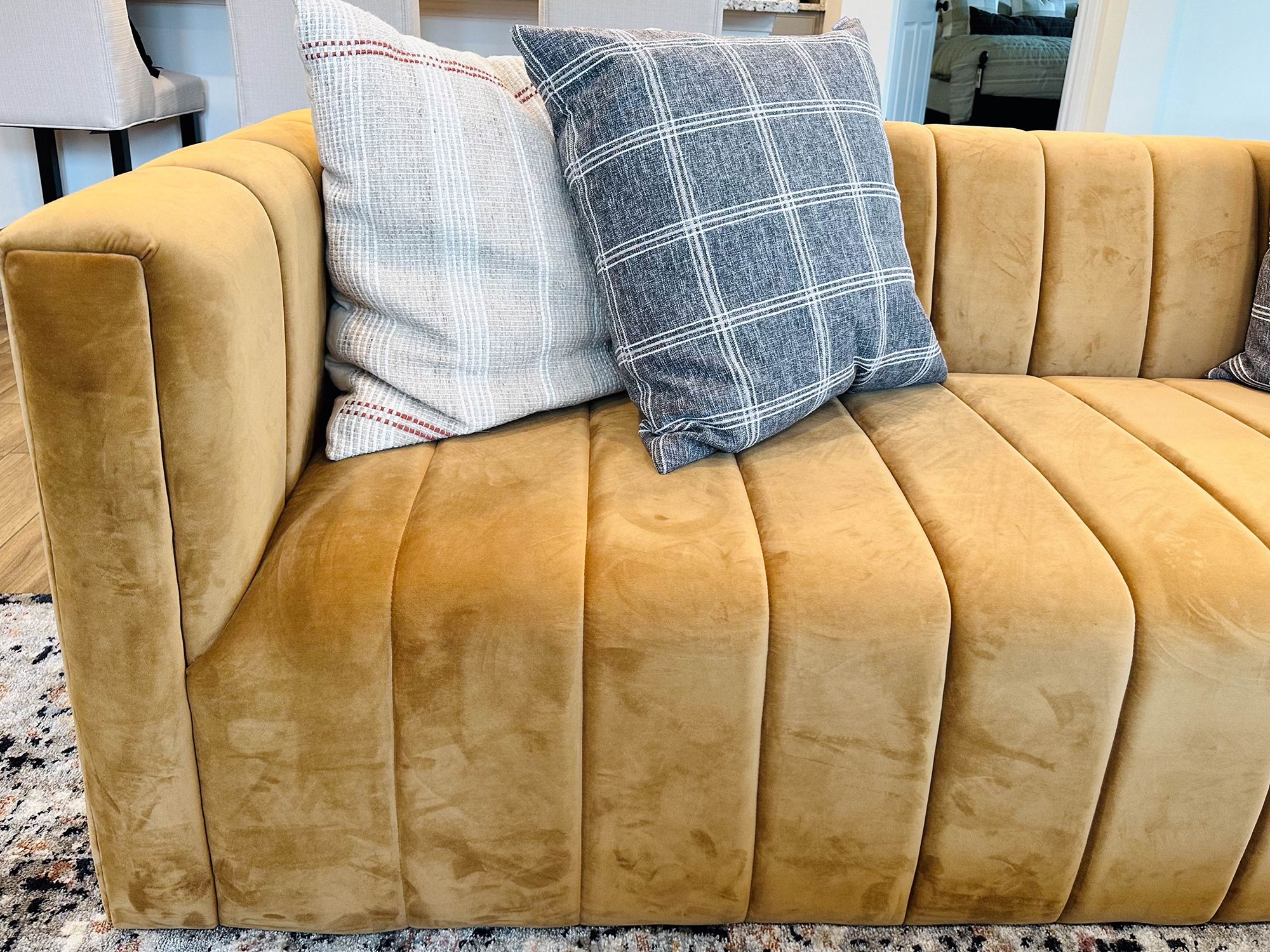 Microfiber Upholstered Channel-Tufted Modern Sofa