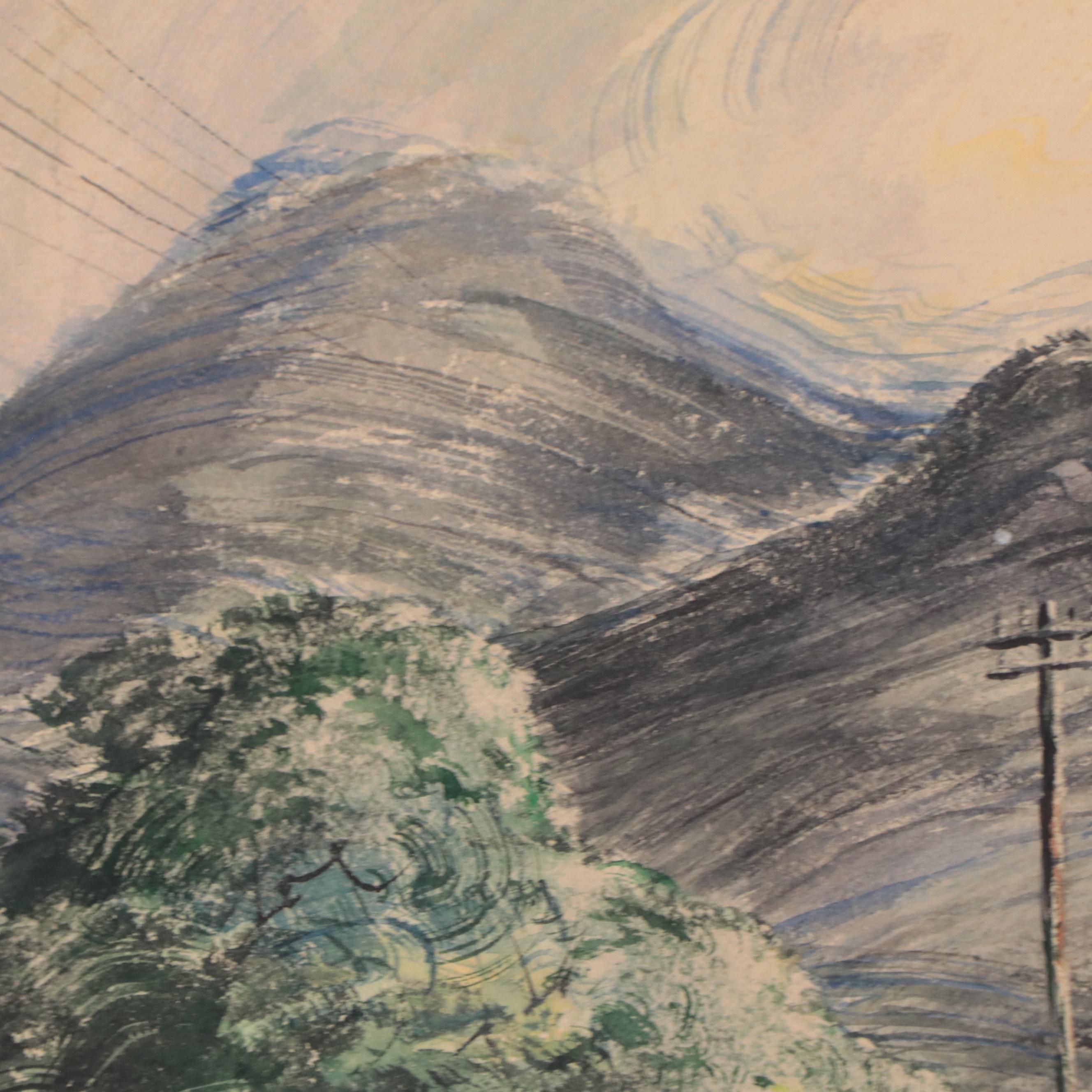 Abdullah Ariff Landscape Watercolor Painting "Hilly Road," 1956