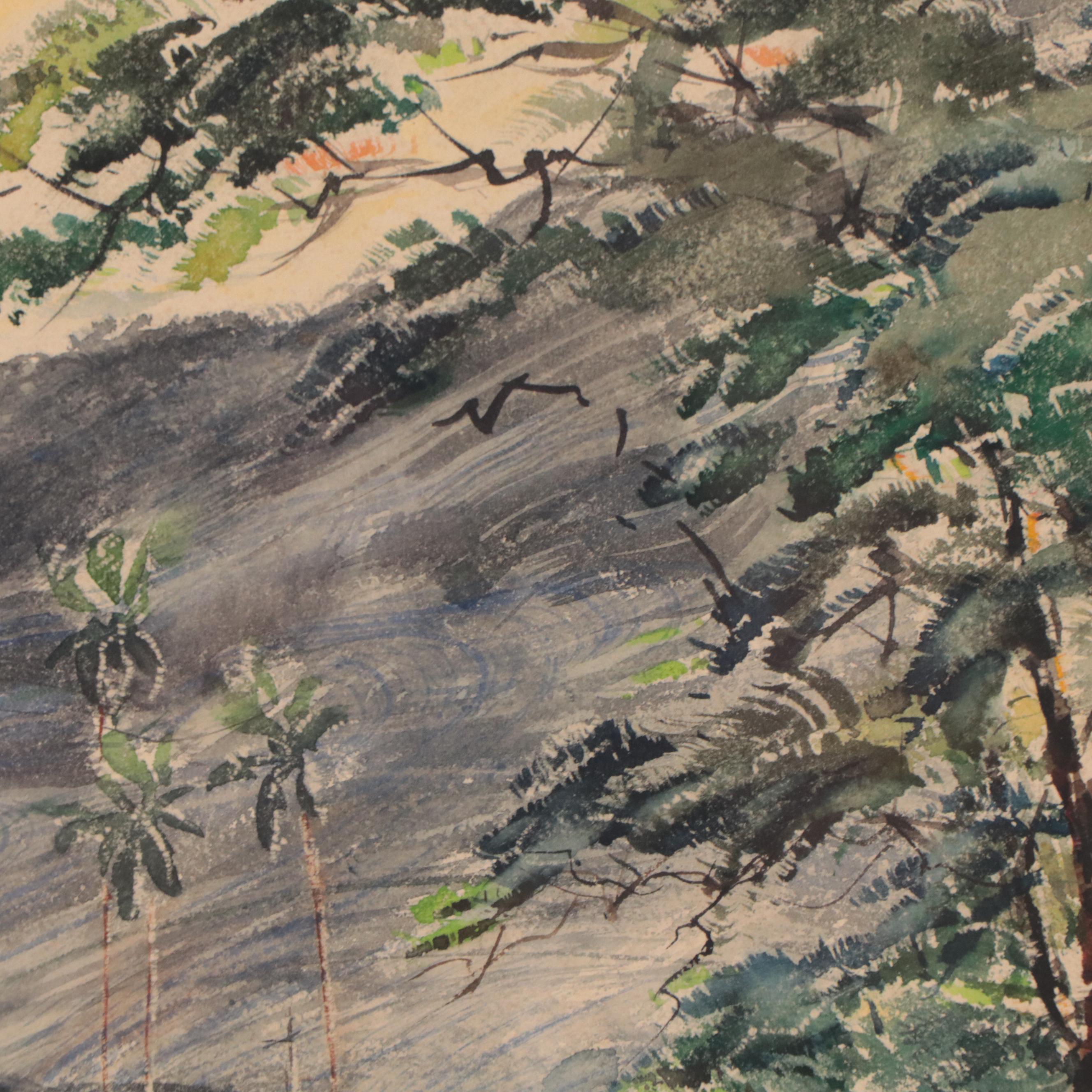 Abdullah Ariff Landscape Watercolor Painting "Hilly Road," 1956