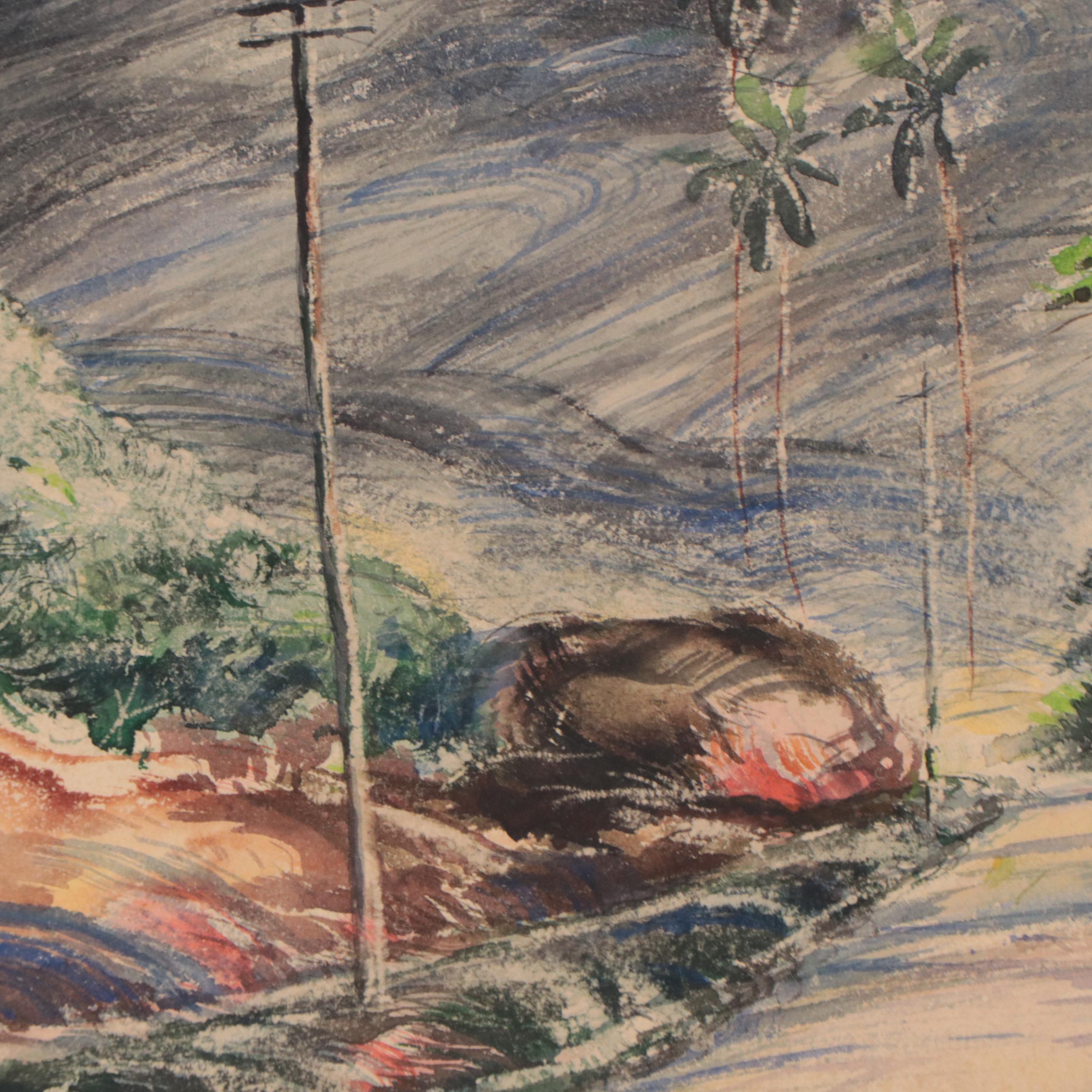 Abdullah Ariff Landscape Watercolor Painting "Hilly Road," 1956