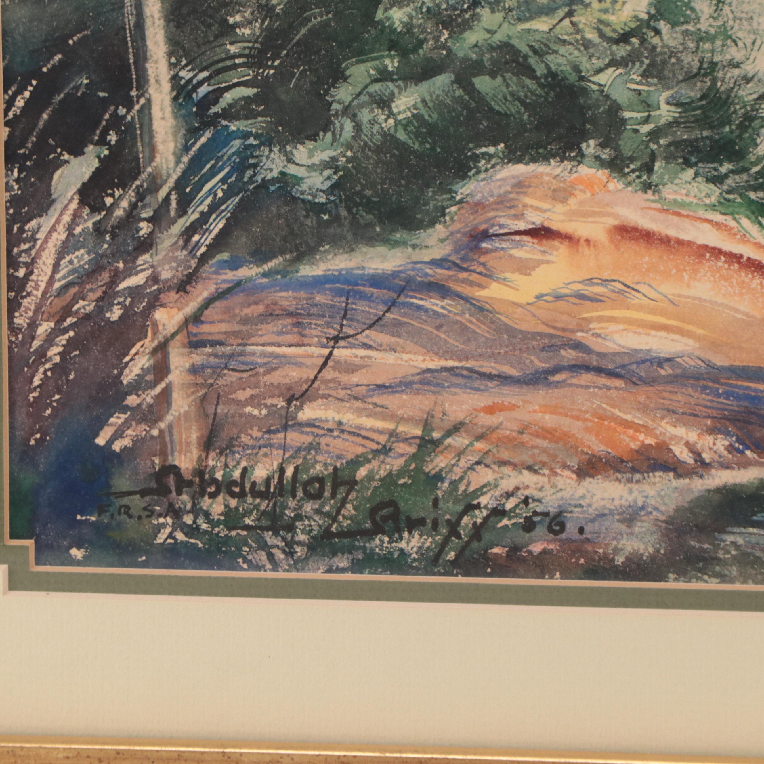 Abdullah Ariff Landscape Watercolor Painting "Hilly Road," 1956