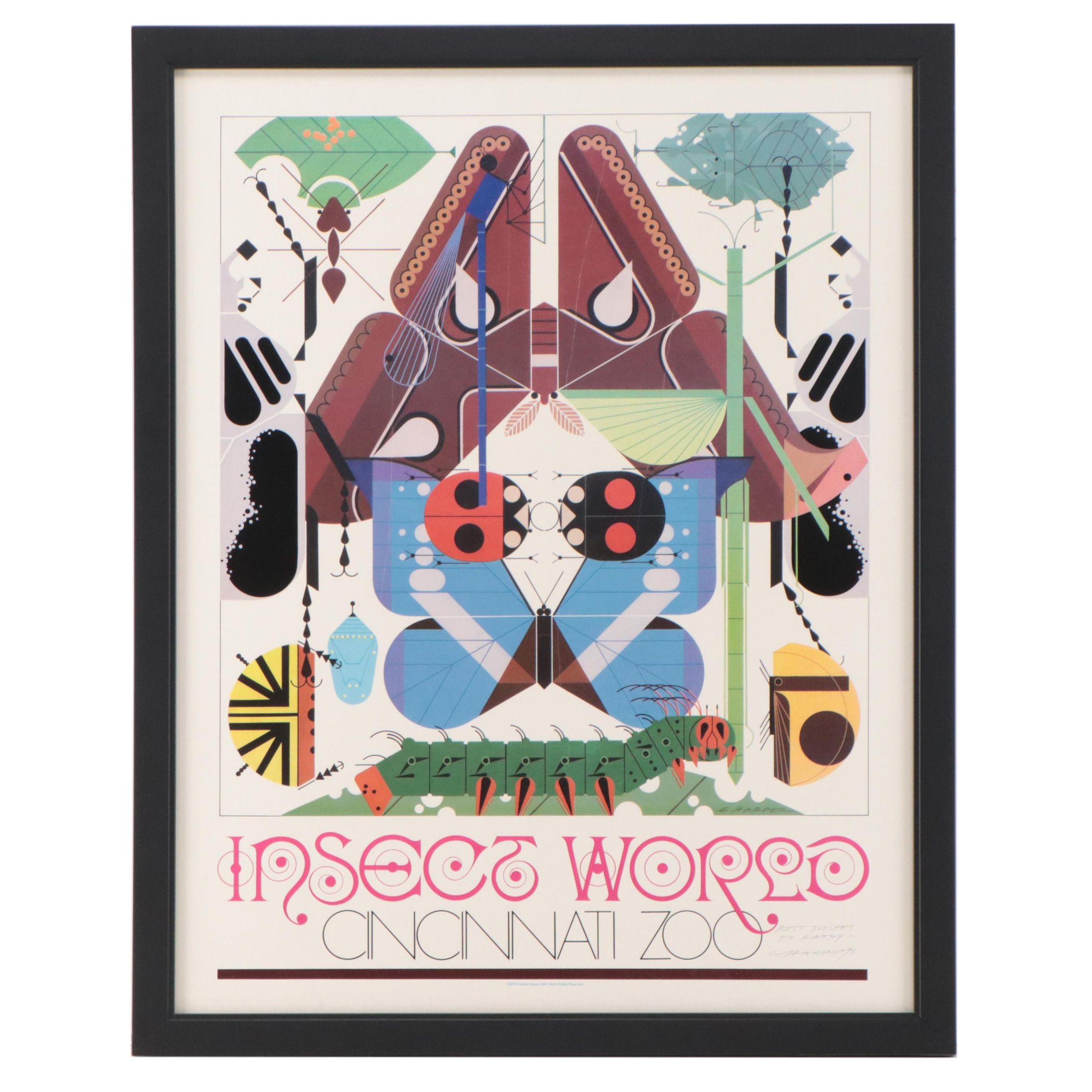 Charley Harper Offset Lithograph Poster "Insect World: Cincinnati Zoo," 1987