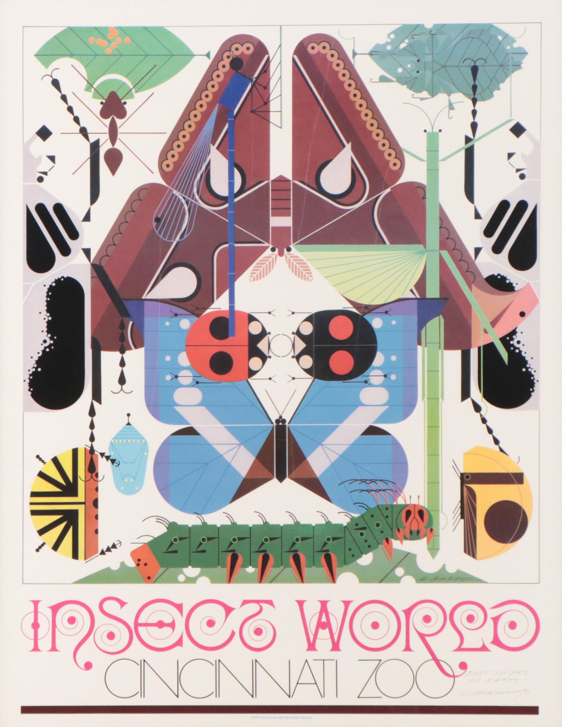 Charley Harper Offset Lithograph Poster "Insect World: Cincinnati Zoo," 1987