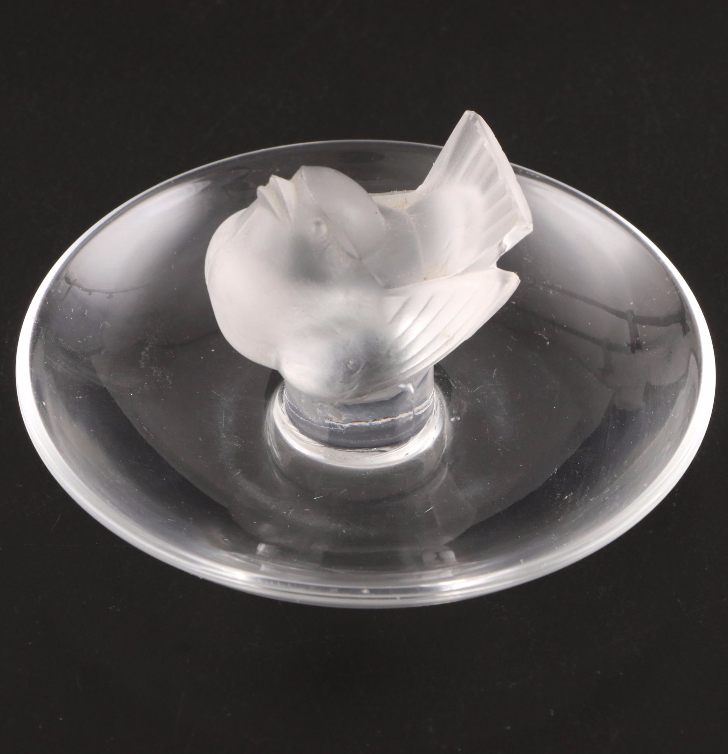 Lalique Pin Dish and Figurine with Val St. Lambert Crystal Ashtray