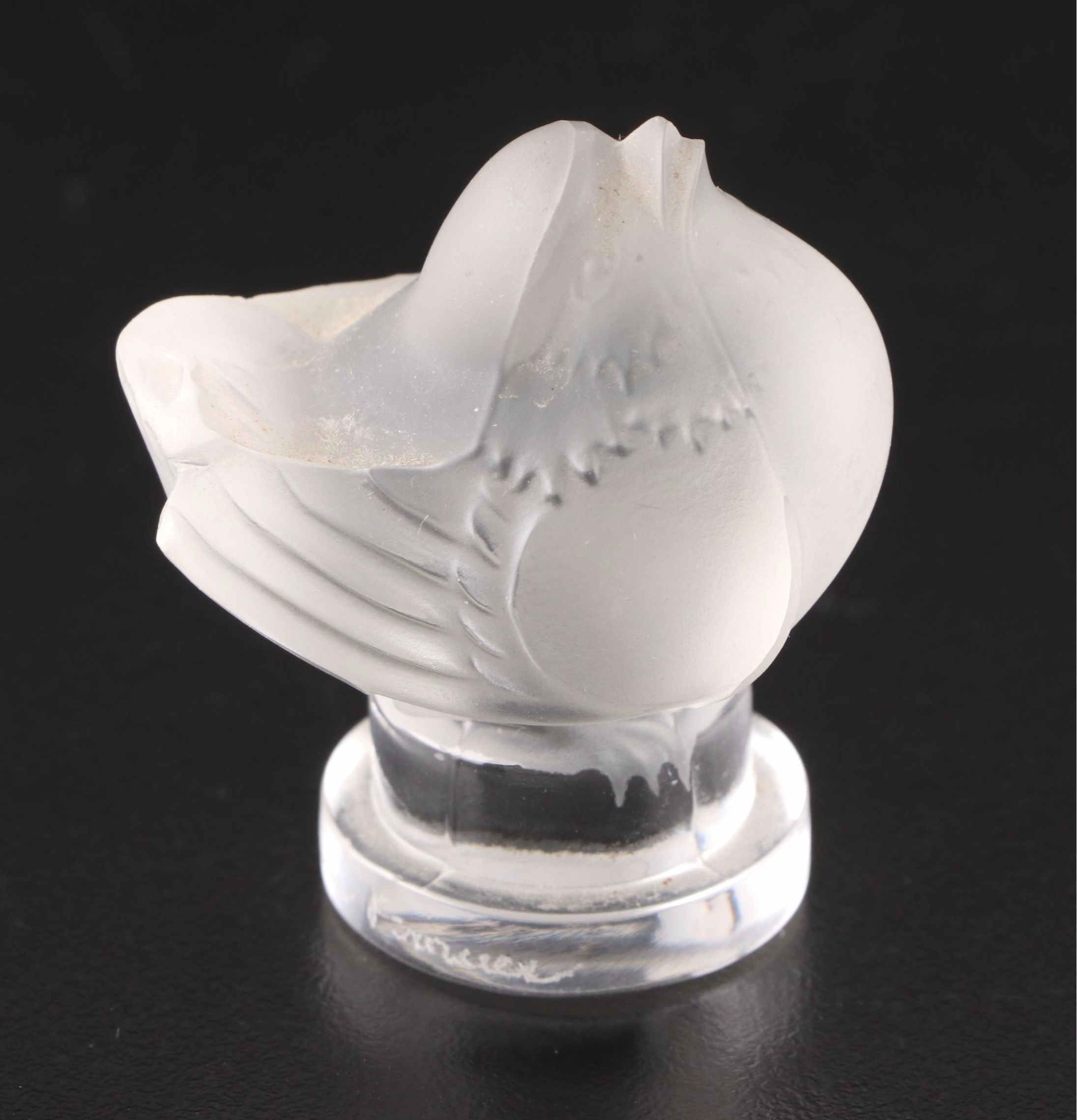 Lalique Pin Dish and Figurine with Val St. Lambert Crystal Ashtray