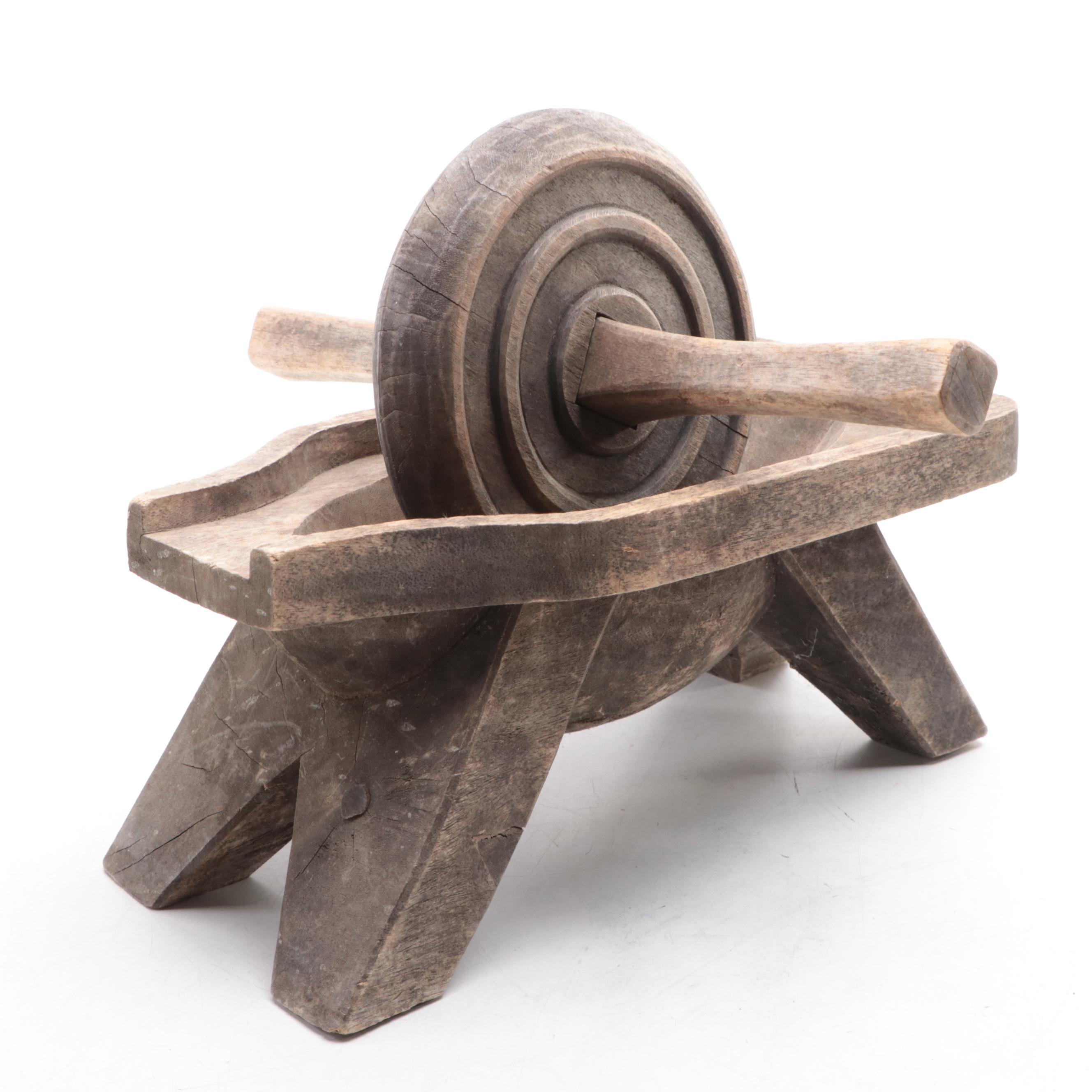 Primitive Wooden Herb Roller Mill Grinder