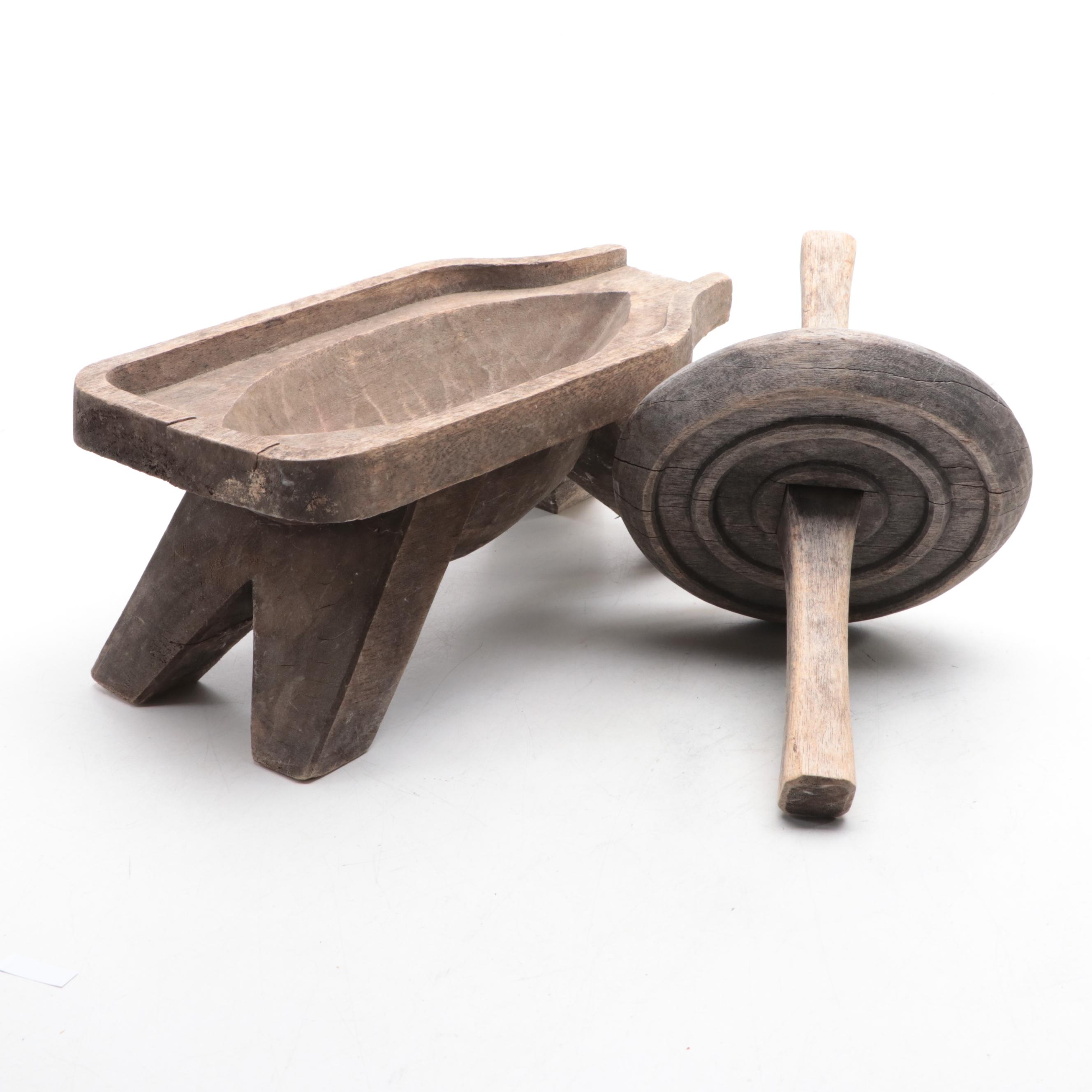 Primitive Wooden Herb Roller Mill Grinder