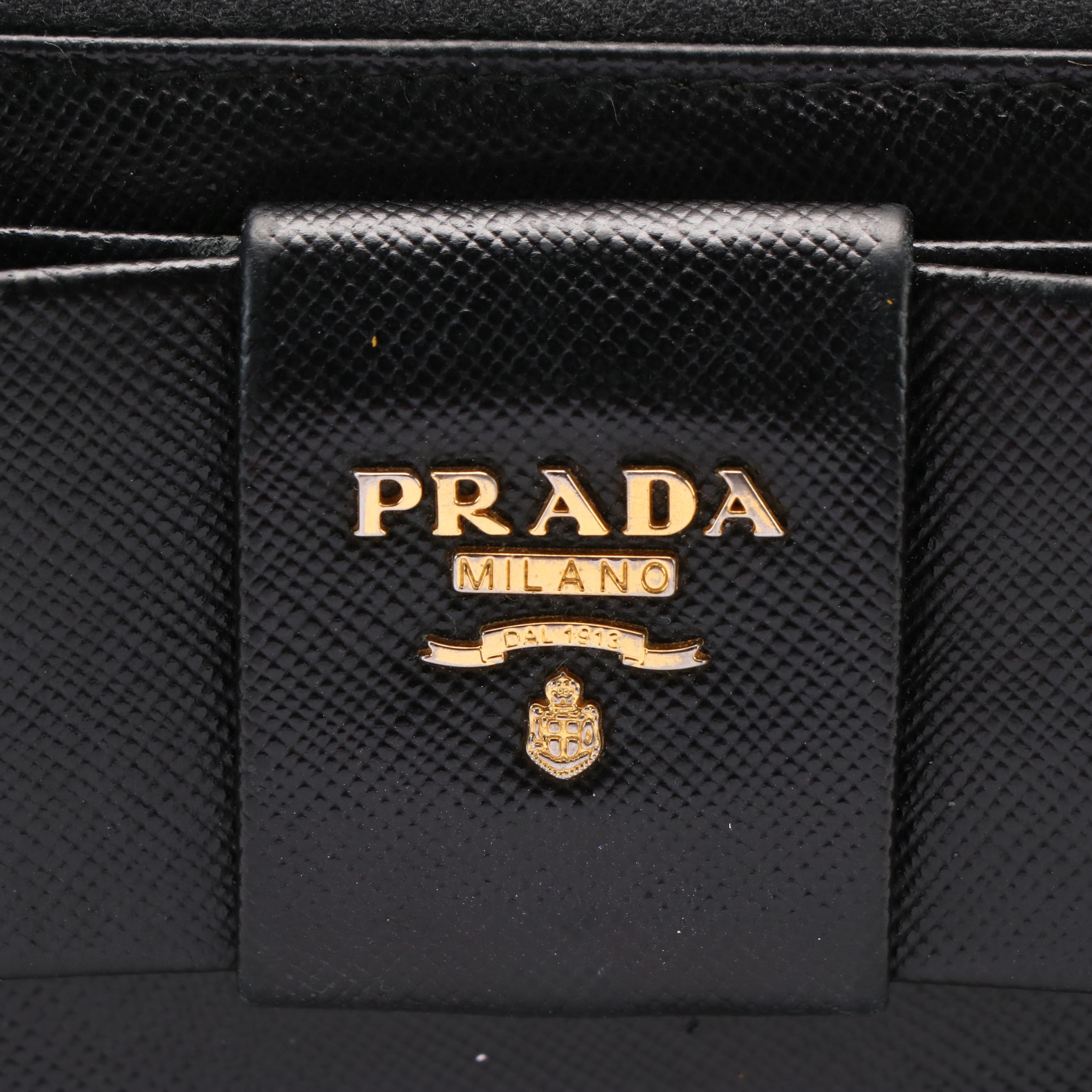 Prada Saffiano Lux Leather Bow Zip Around Wallet