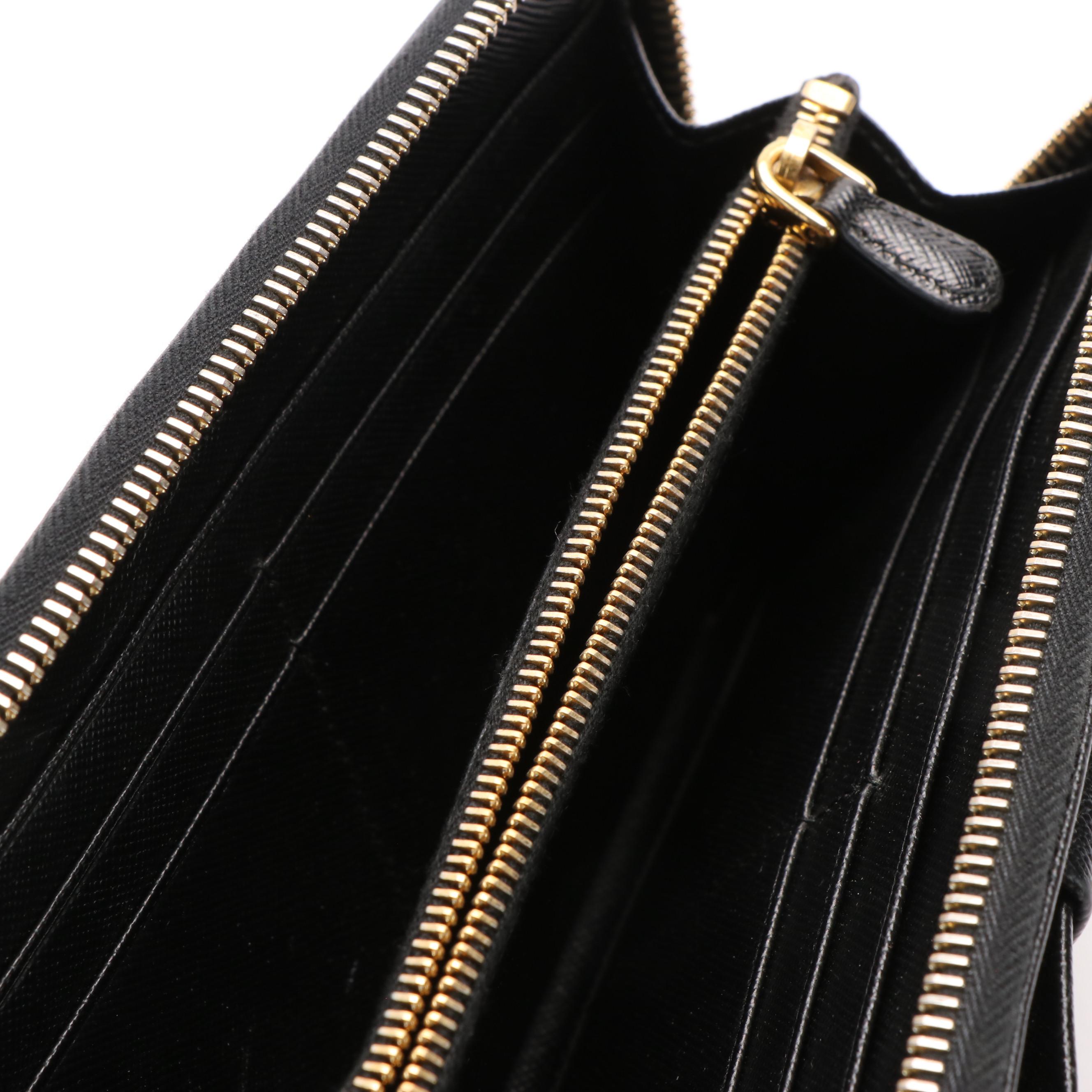 Prada Saffiano Lux Leather Bow Zip Around Wallet