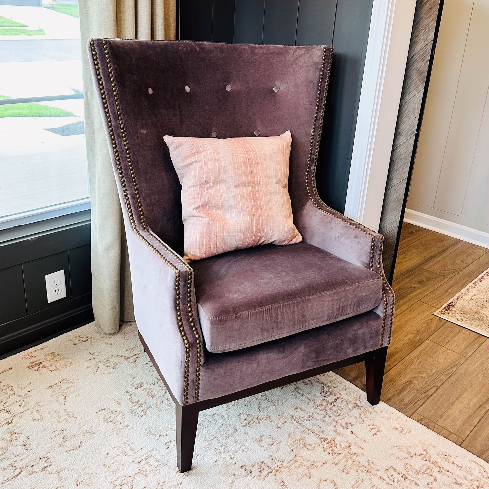 Four Hands Button-Tufted and Brass-Tacked High-Back Armchair