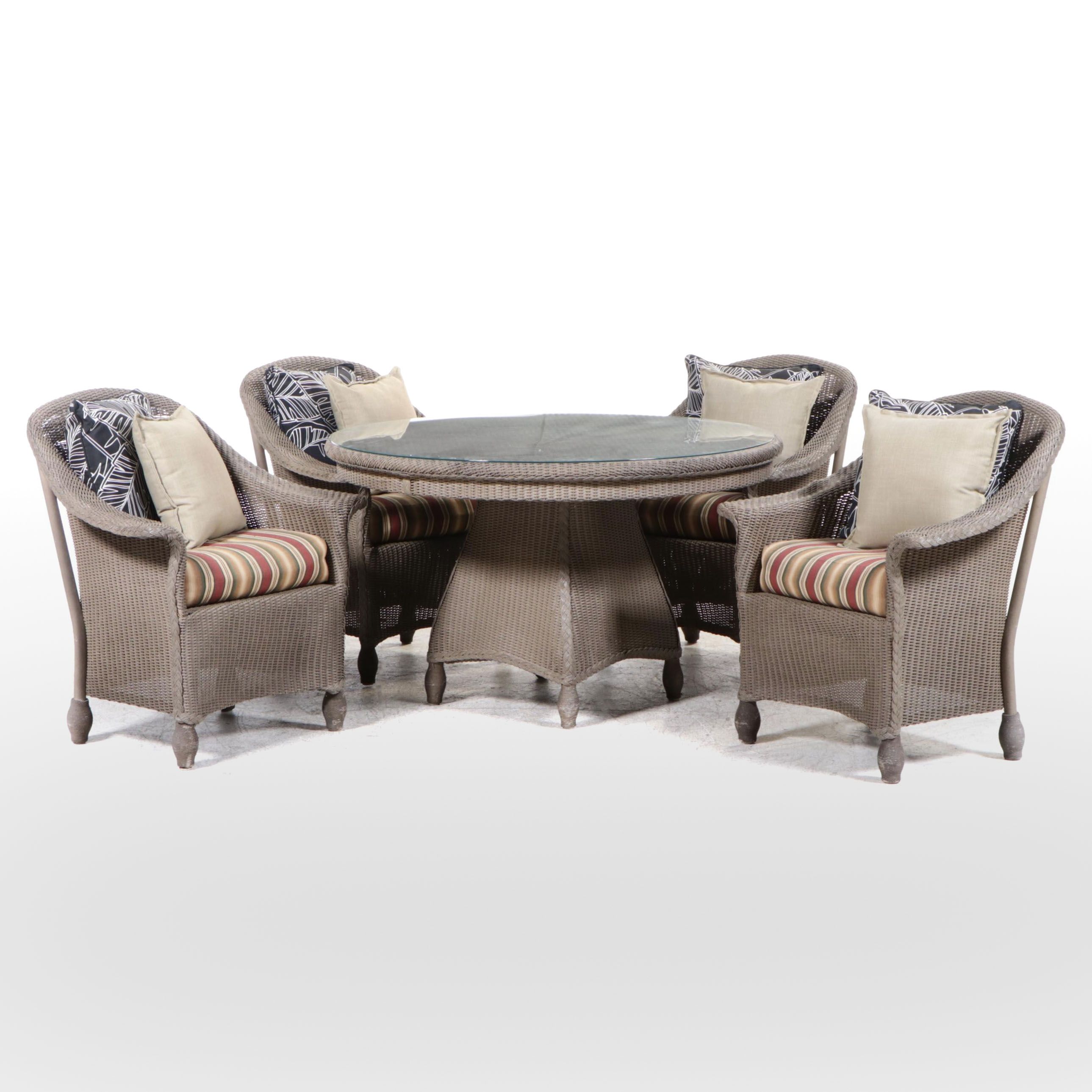 Lloyd Loom All Weather Wicker Five-Piece Patio Dining Set, Late 20th Century