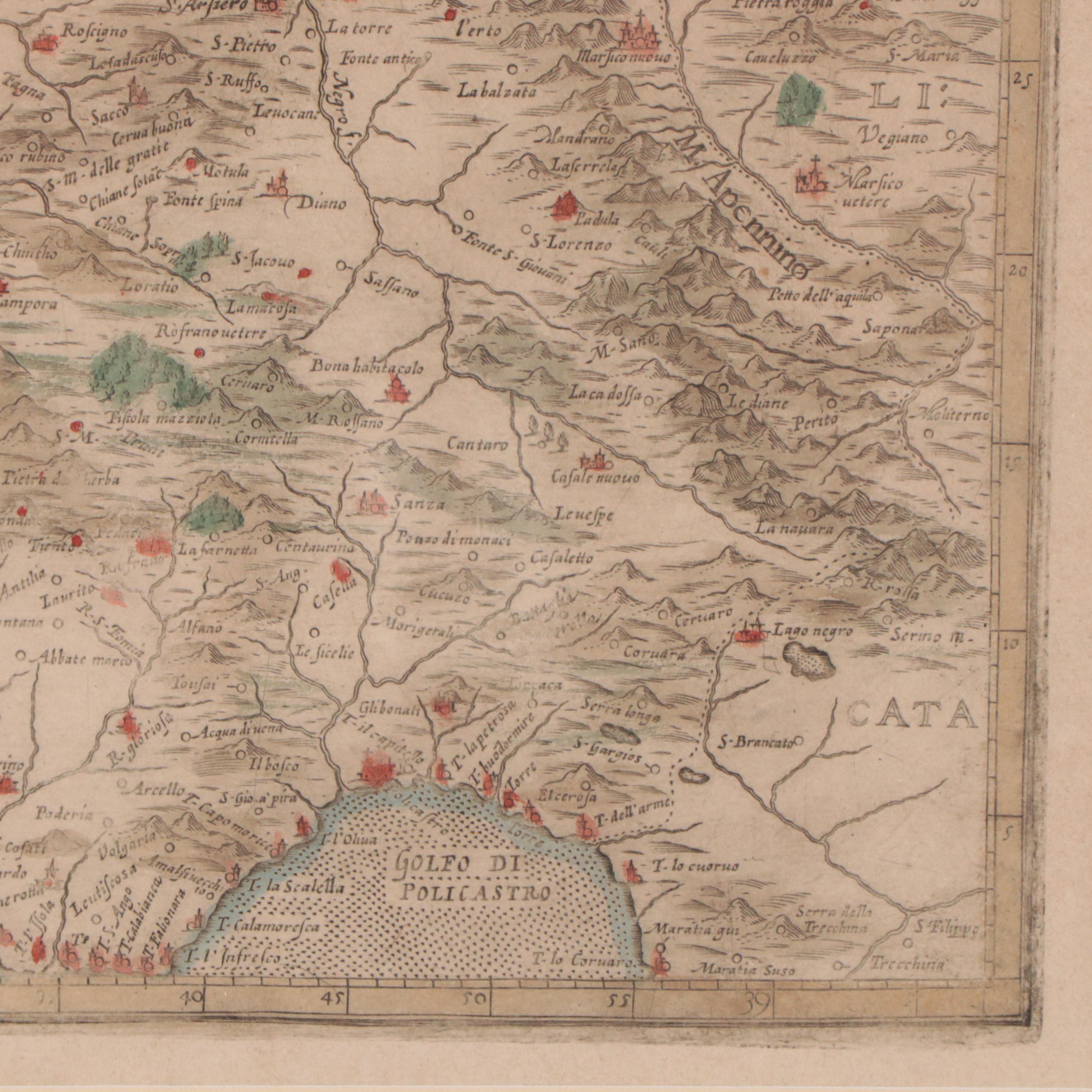 Giovanni Antonio Magini Map "Principato Citra, olim Picentia," 17th Century
