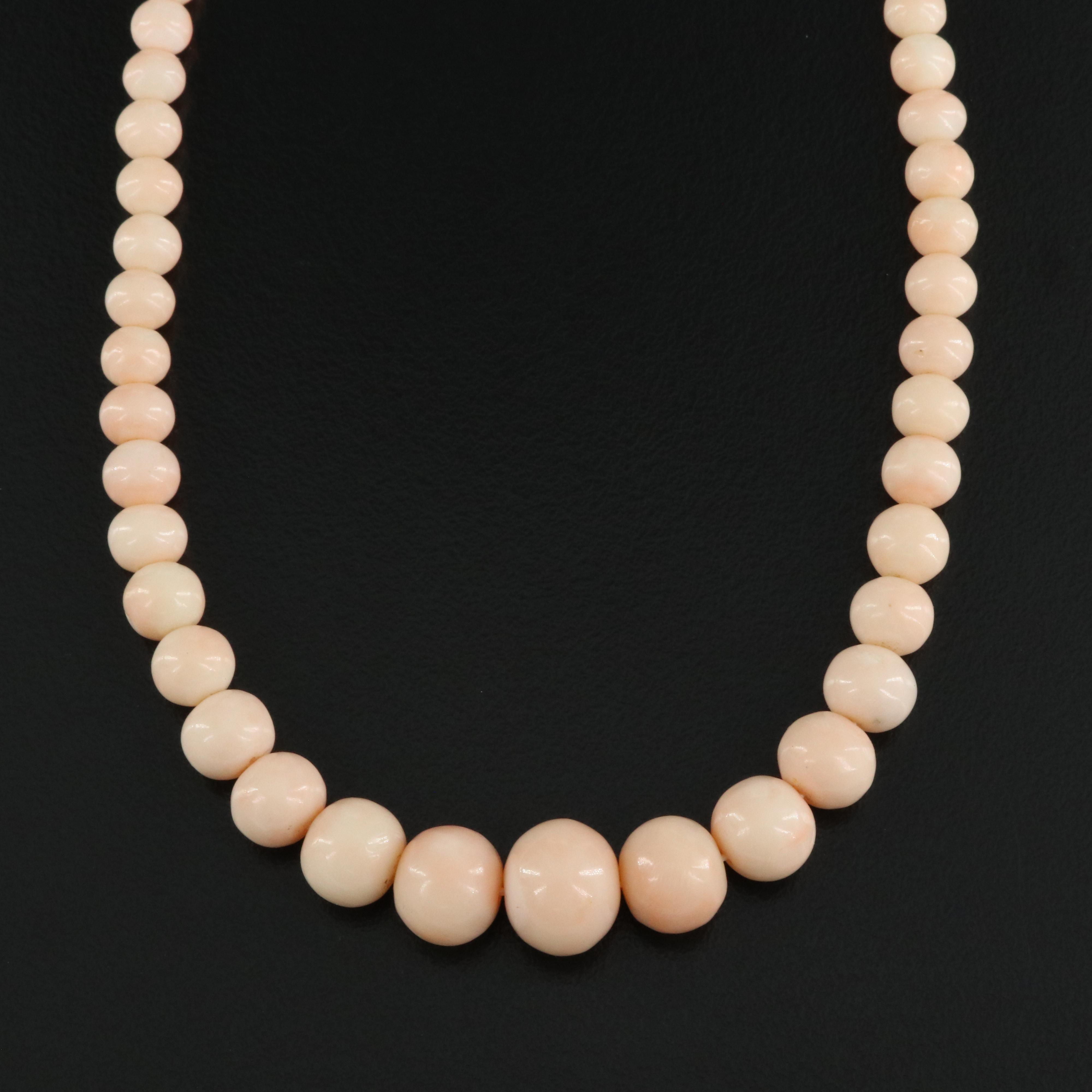 Antique Graduated Coral Bead Necklace with 14K Clasp