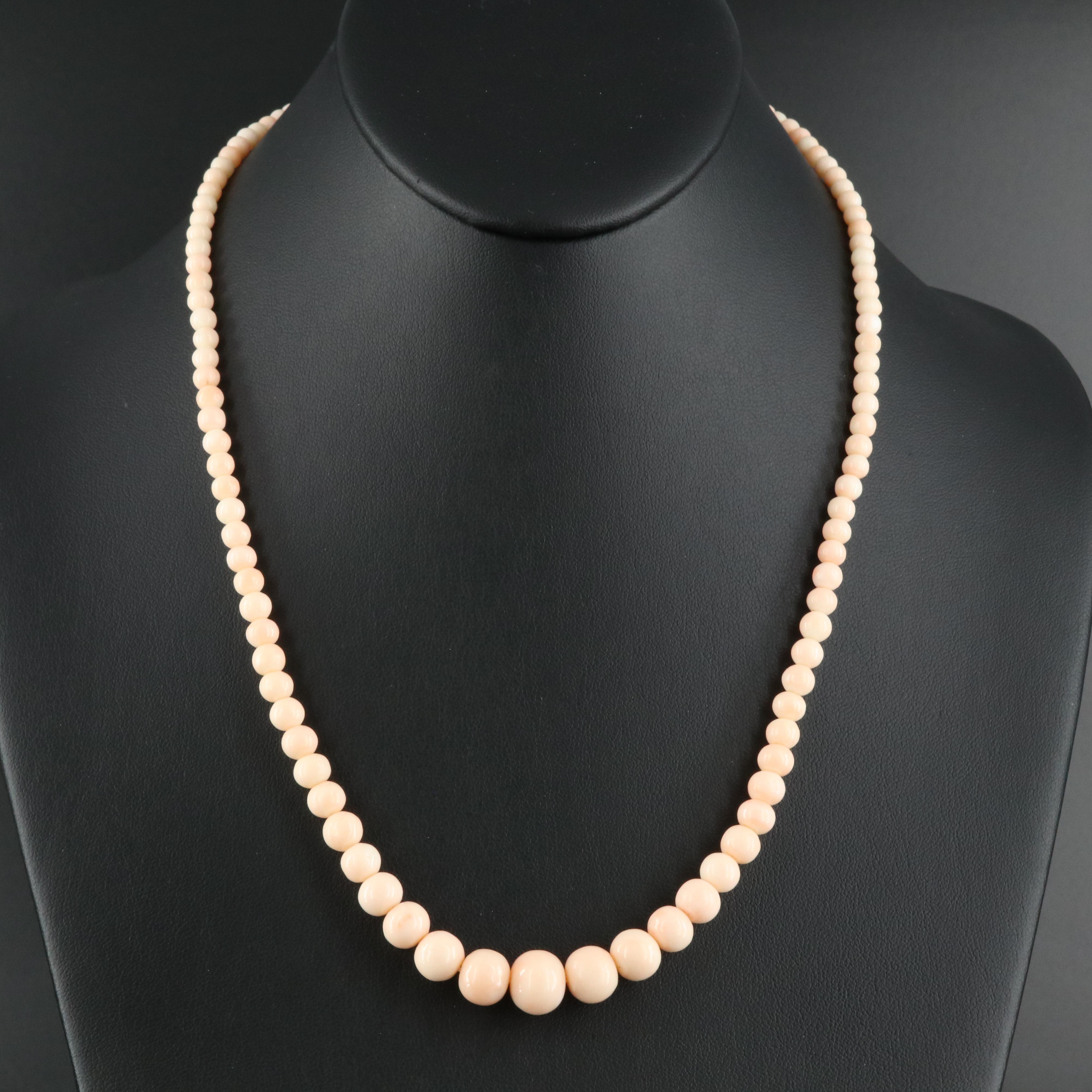 Antique Graduated Coral Bead Necklace with 14K Clasp