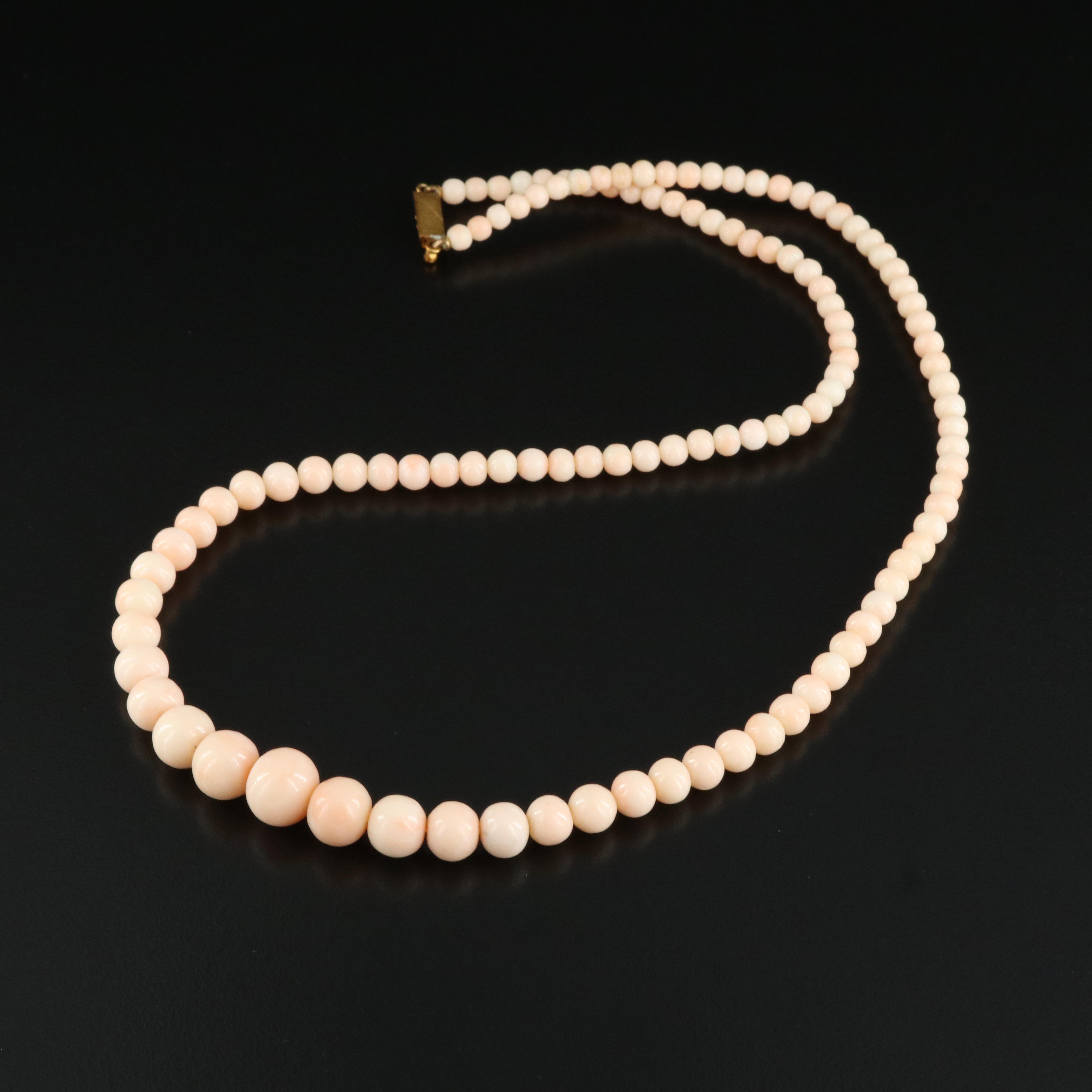 Antique Graduated Coral Bead Necklace with 14K Clasp