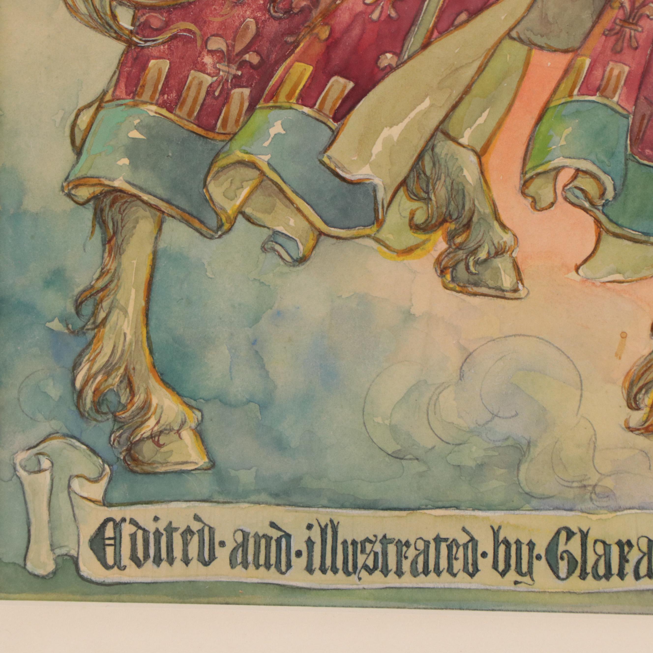 Clara M. Burd Watercolor Book Cover Illustration "A Book of Golden Deeds," 1927