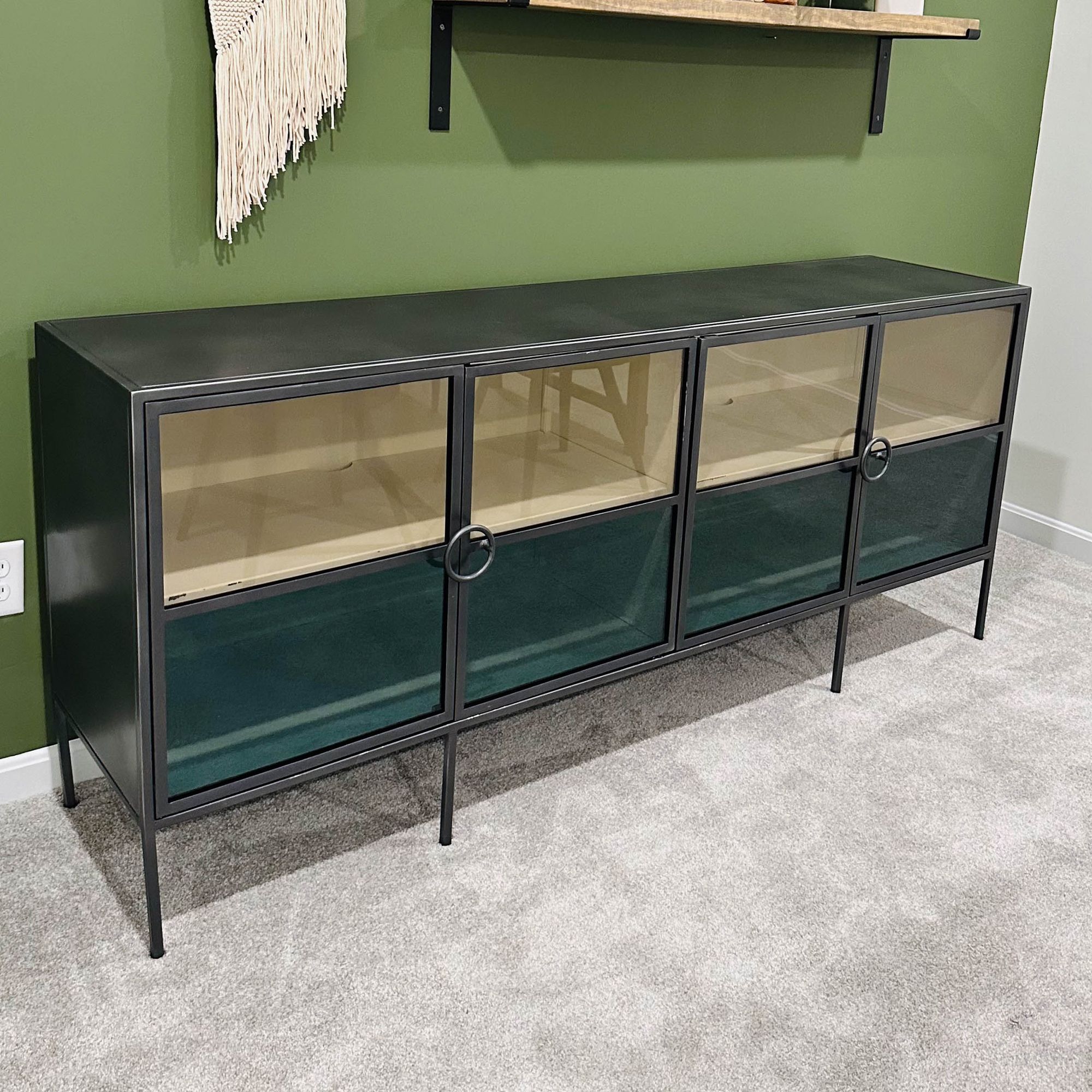 Rockaway Industrial Style Distressed Iron and Glass Cabinet