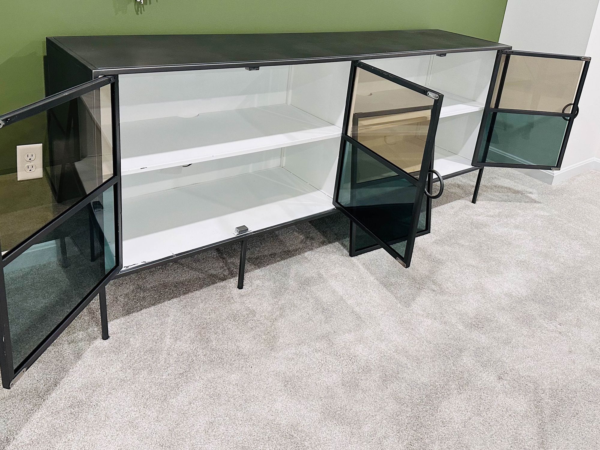 Rockaway Industrial Style Distressed Iron and Glass Cabinet