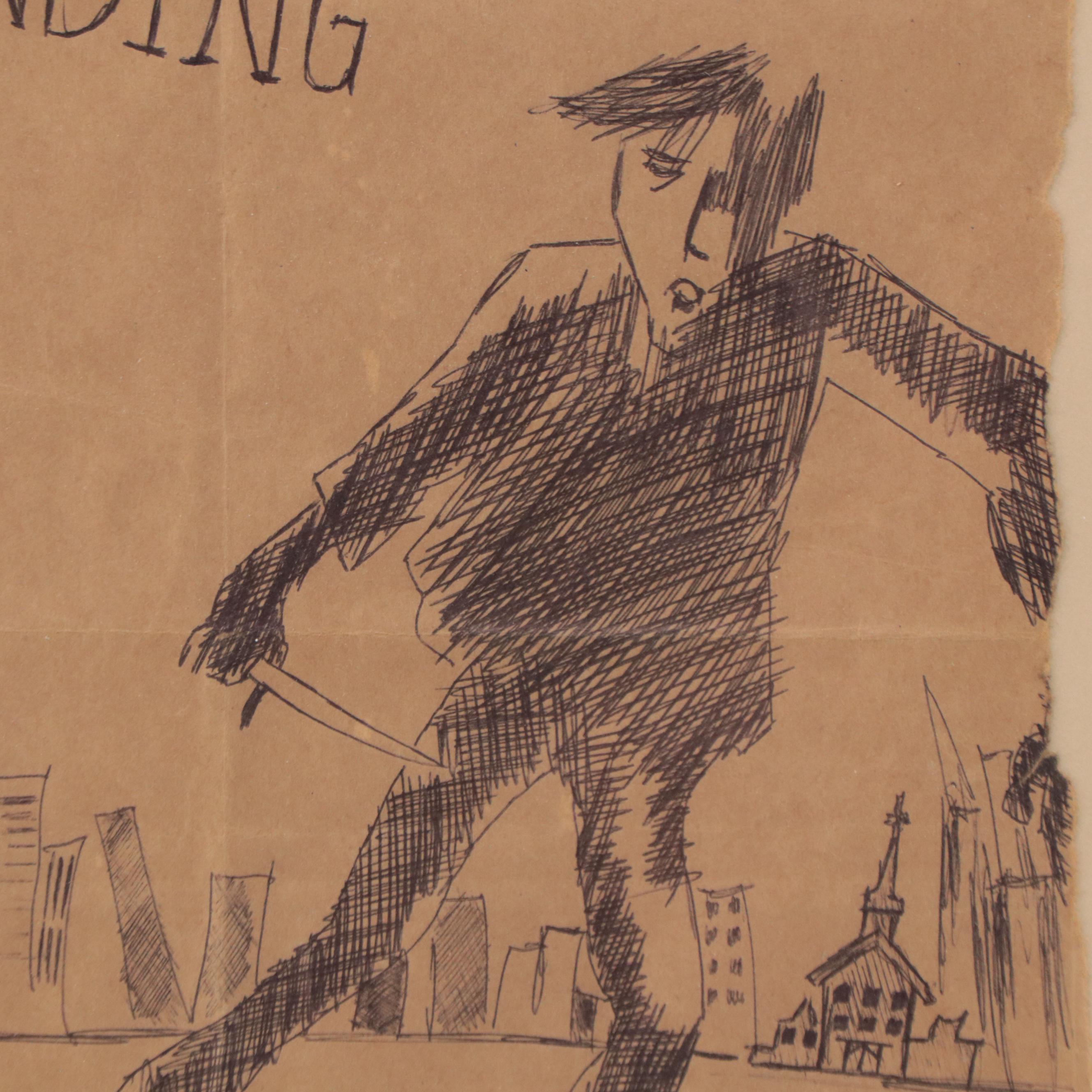 Outsider Art Ballpoint Pen Drawing "Last Man Standing," 2003