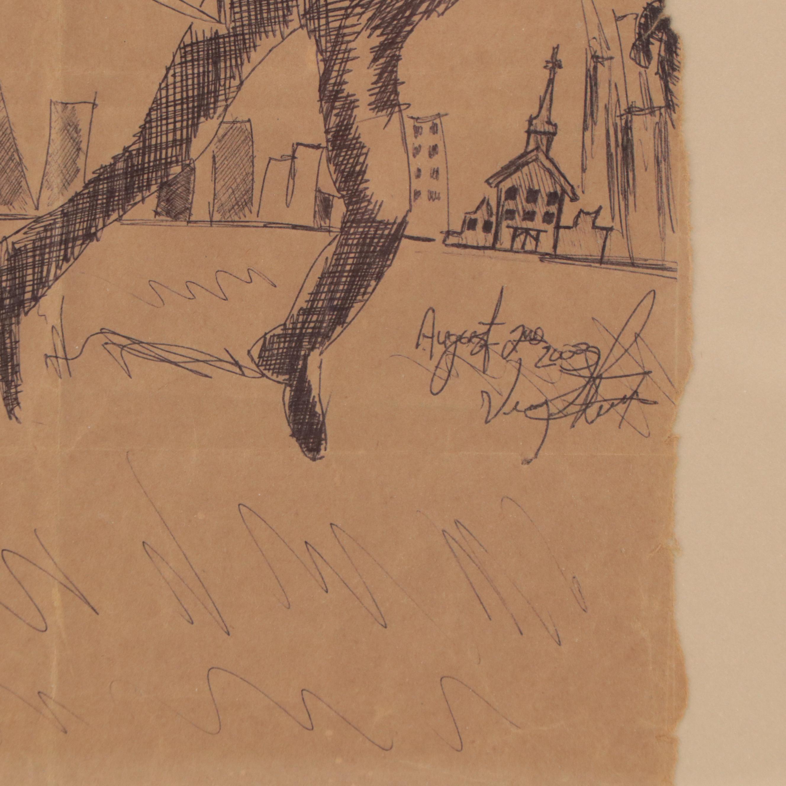 Outsider Art Ballpoint Pen Drawing "Last Man Standing," 2003