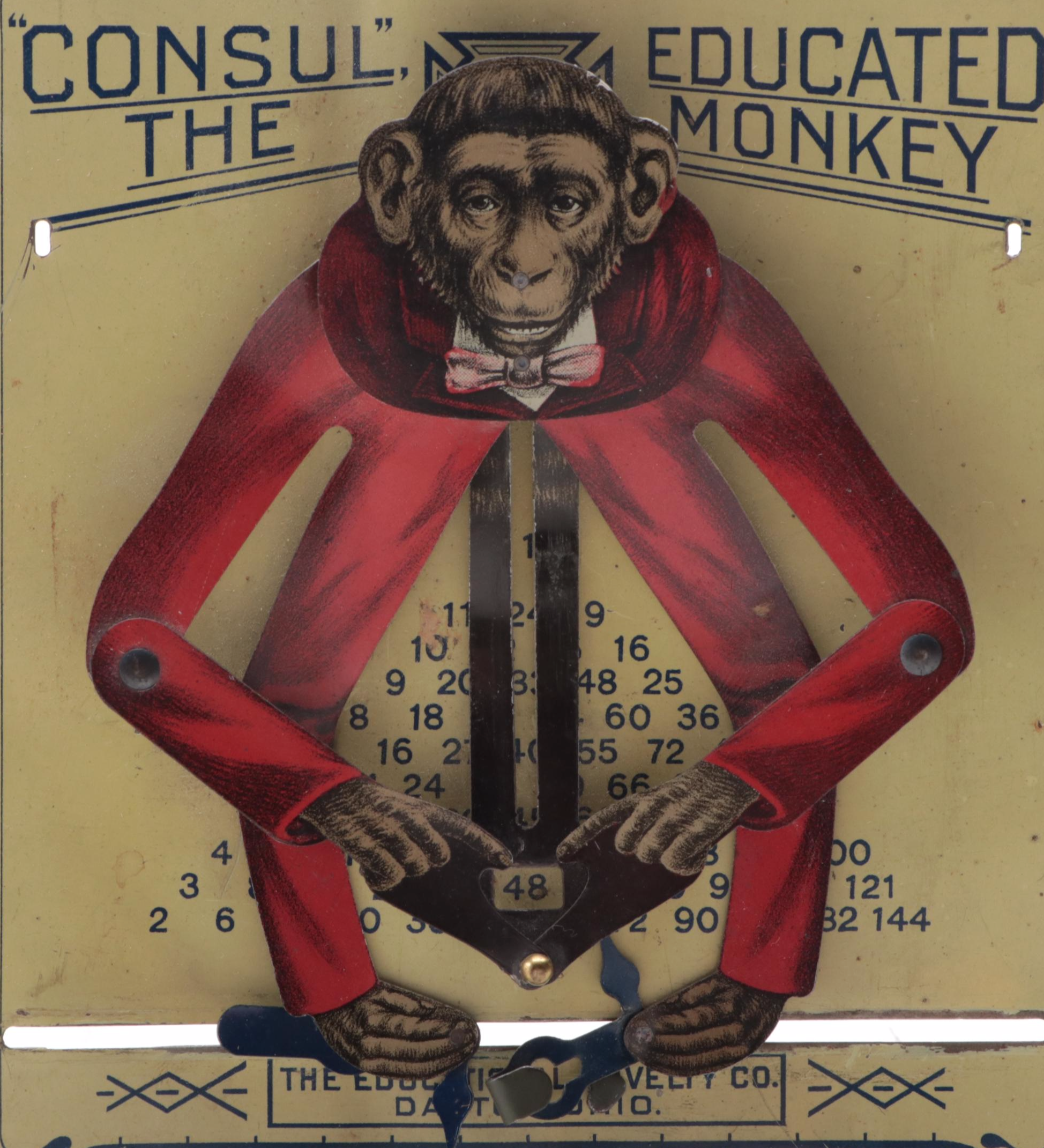 Education Novelty Co. Tin Litho "Consul, the Educated Monkey" Toy Calculator