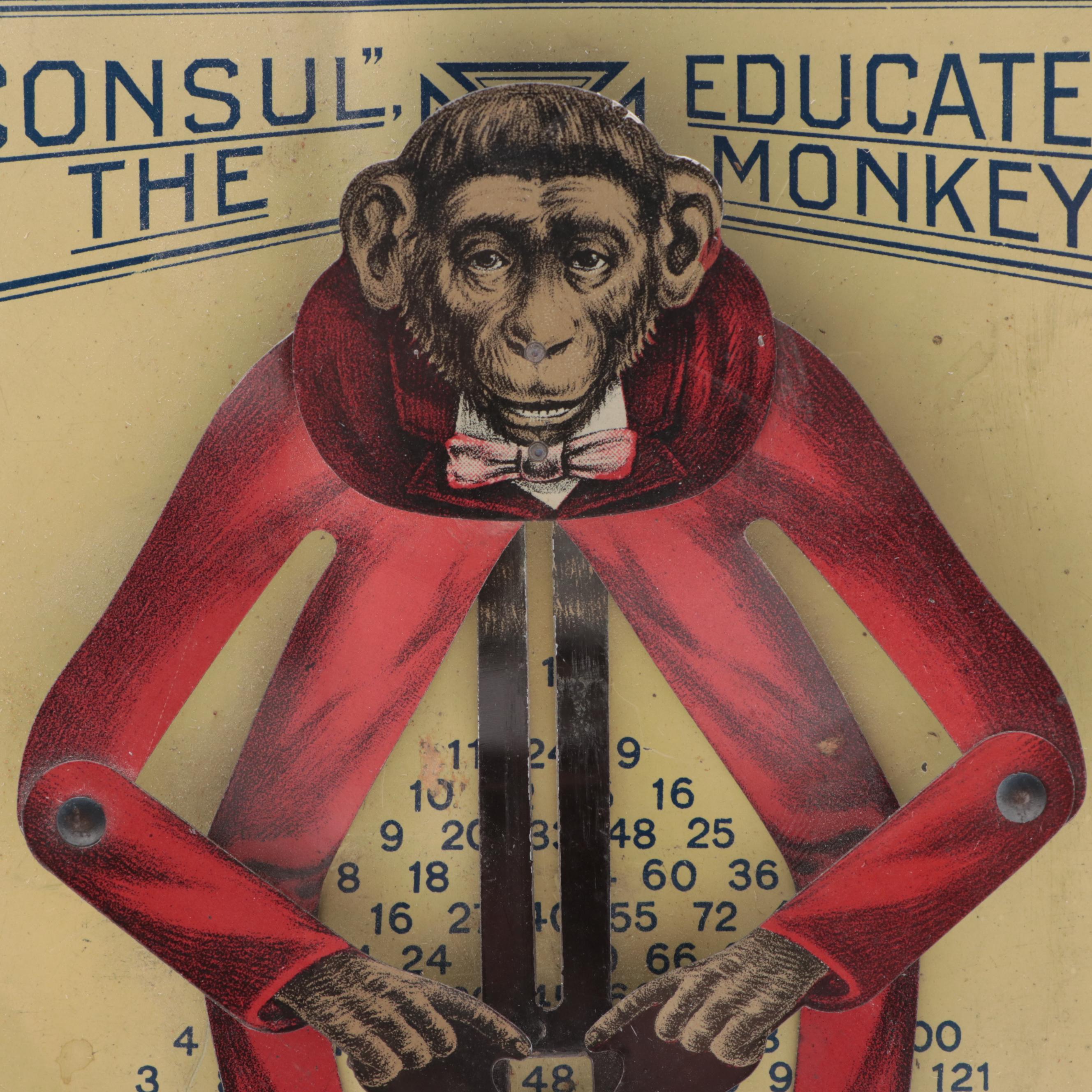 Education Novelty Co. Tin Litho "Consul, the Educated Monkey" Toy Calculator