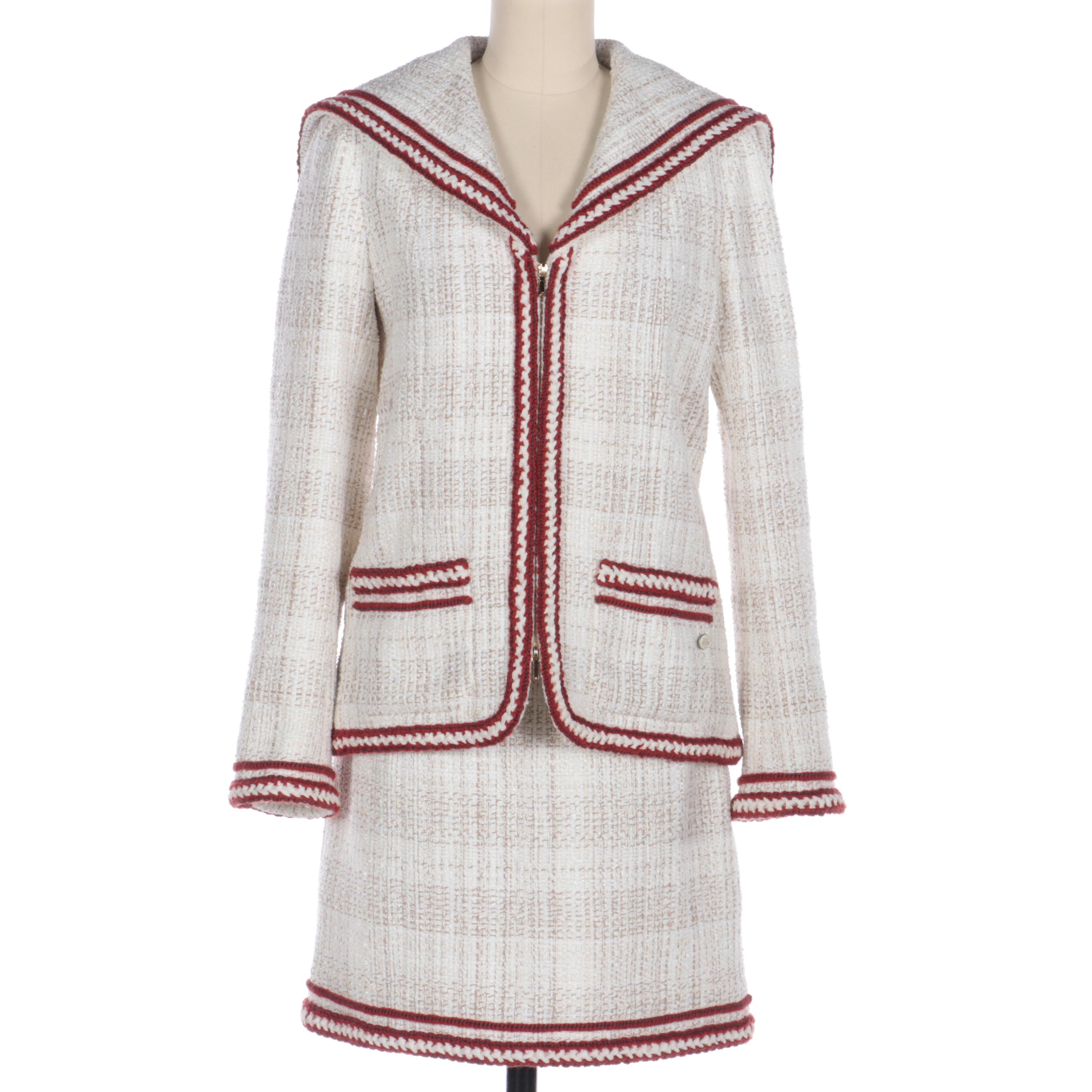 Chanel Tweed Sailor Chic Jacket and Mini Skirt Set