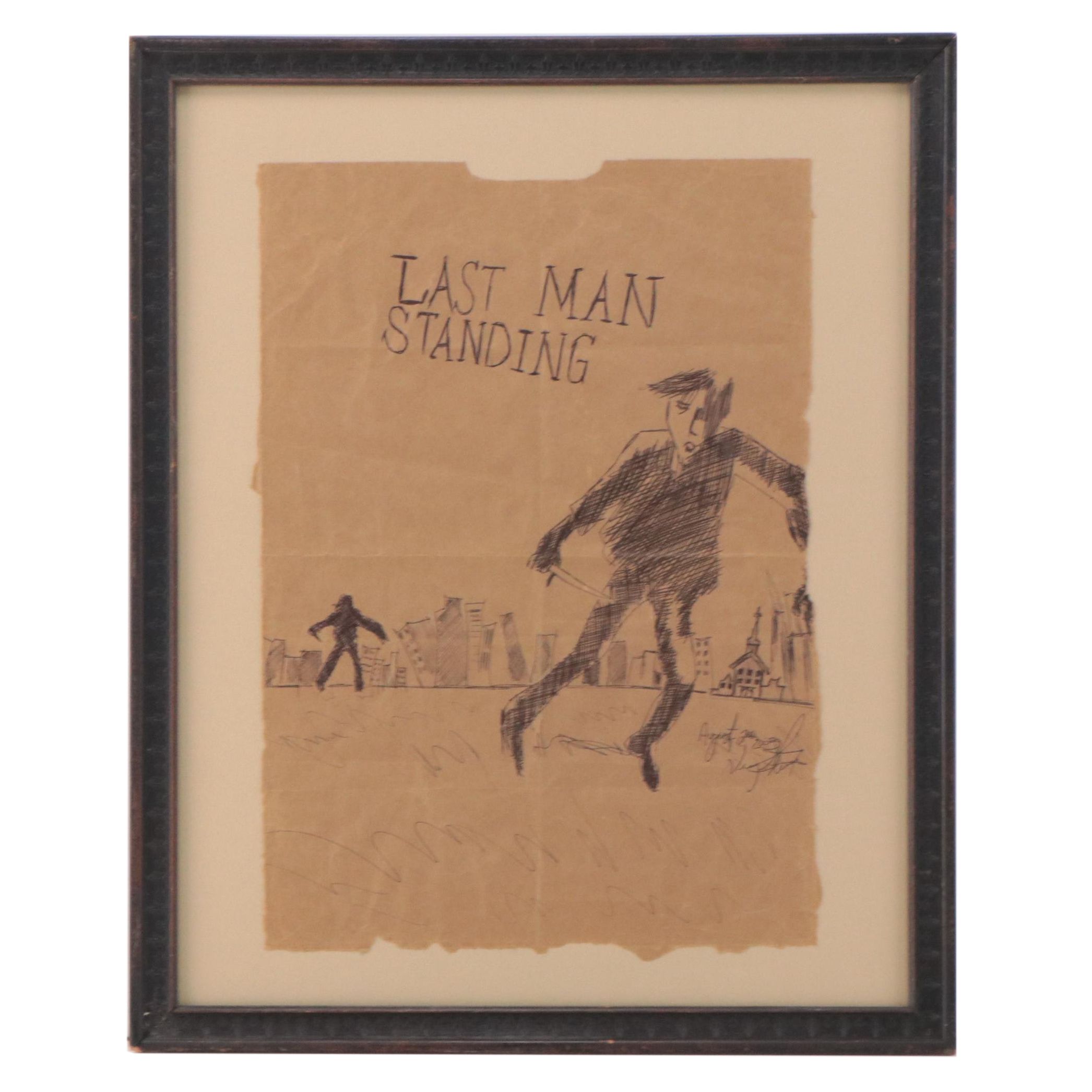 Outsider Art Ballpoint Pen Drawing "Last Man Standing," 2003
