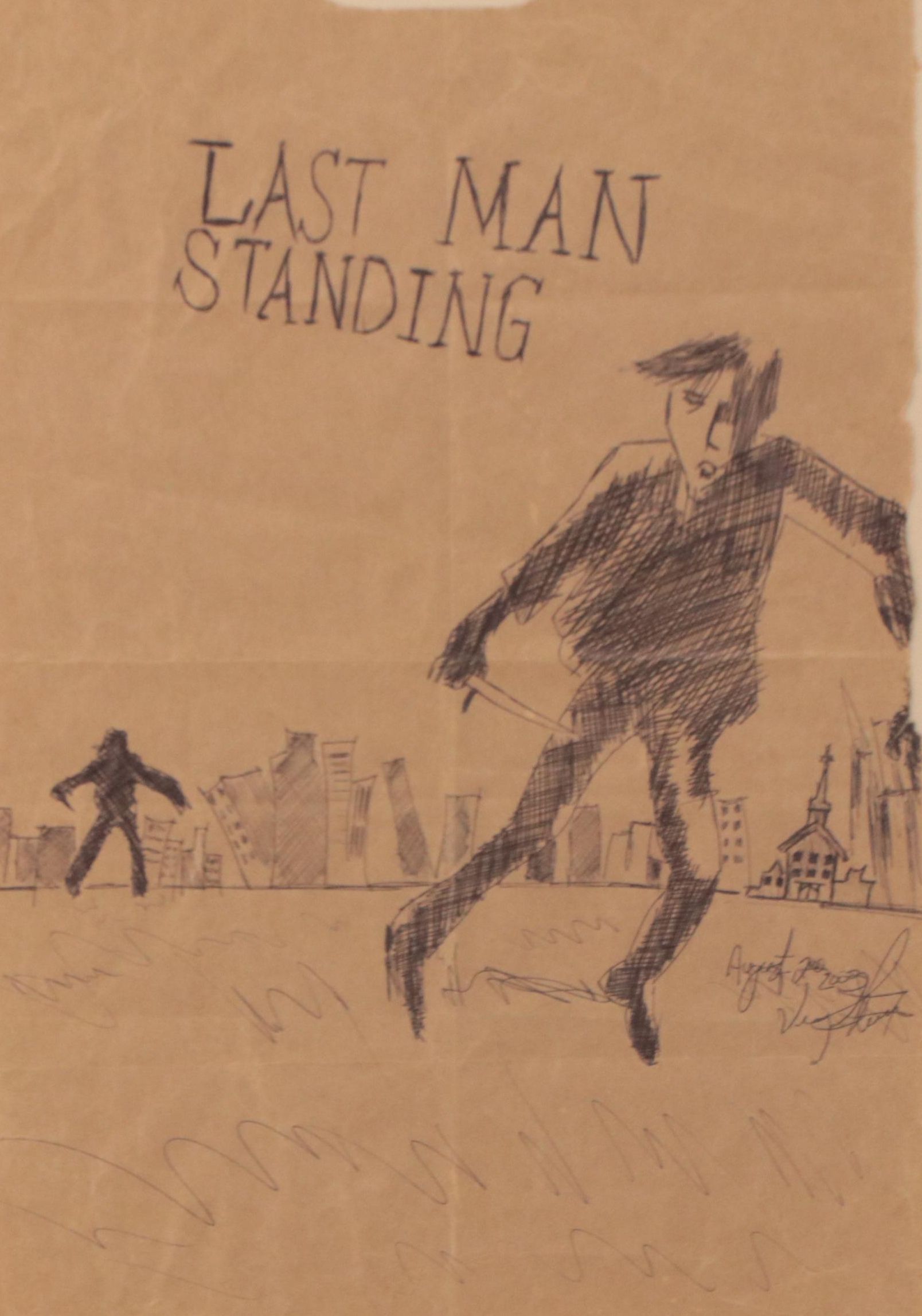 Outsider Art Ballpoint Pen Drawing "Last Man Standing," 2003