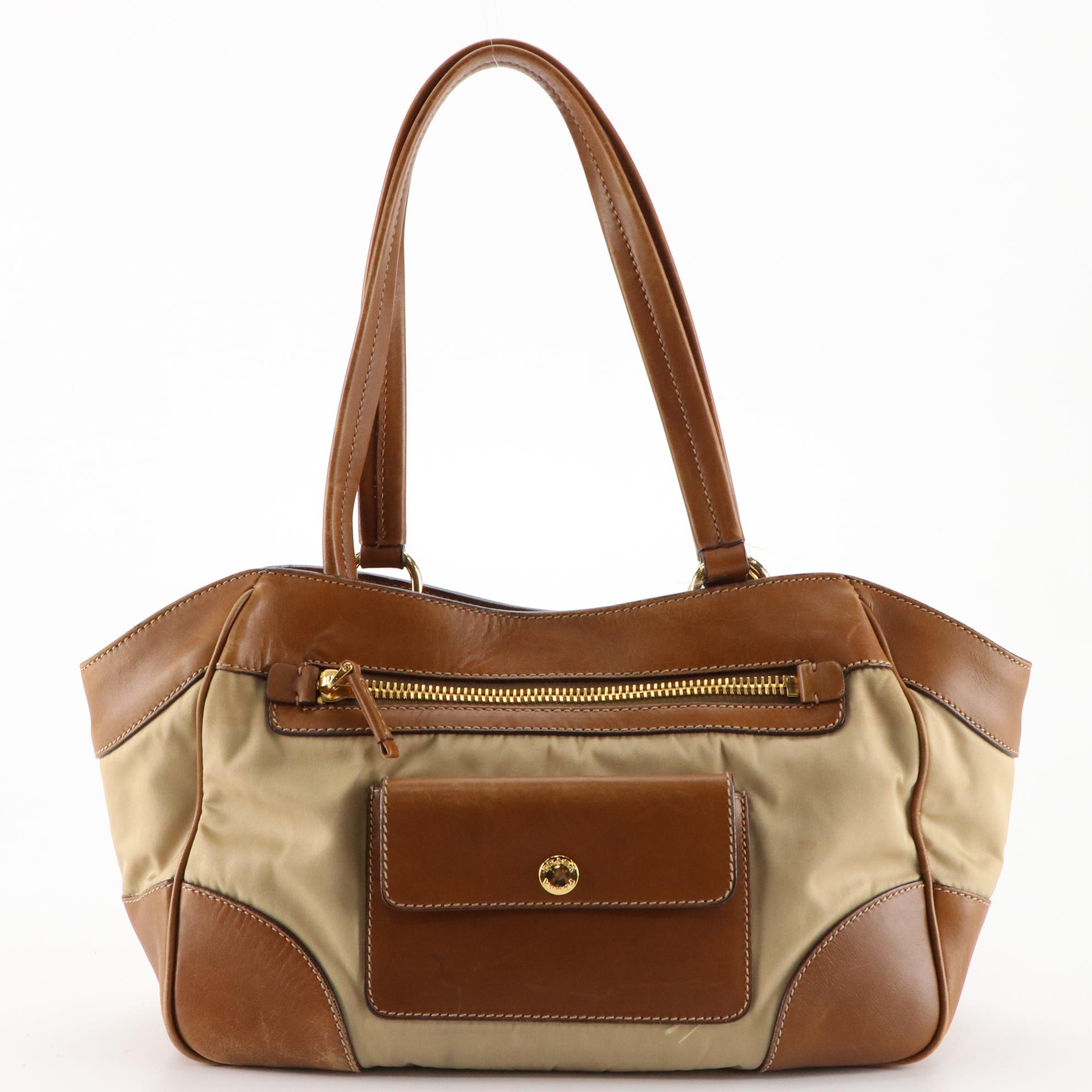 Prada Tessuto Shoulder Bag in Tan Nylon and Leather Trim