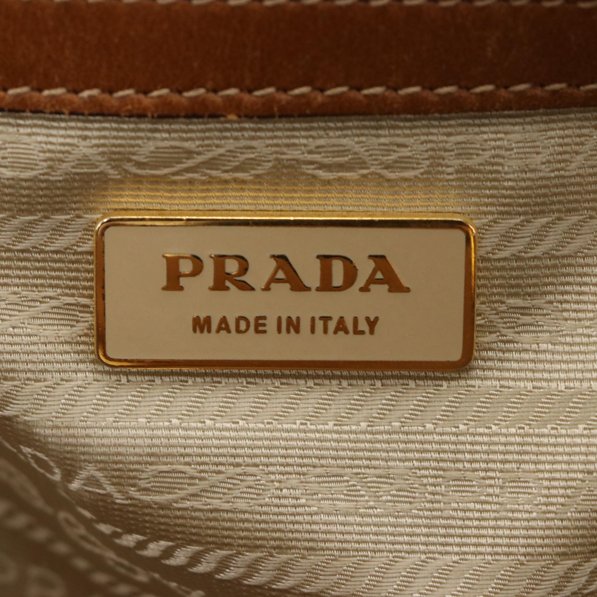 Prada Tessuto Shoulder Bag in Tan Nylon and Leather Trim