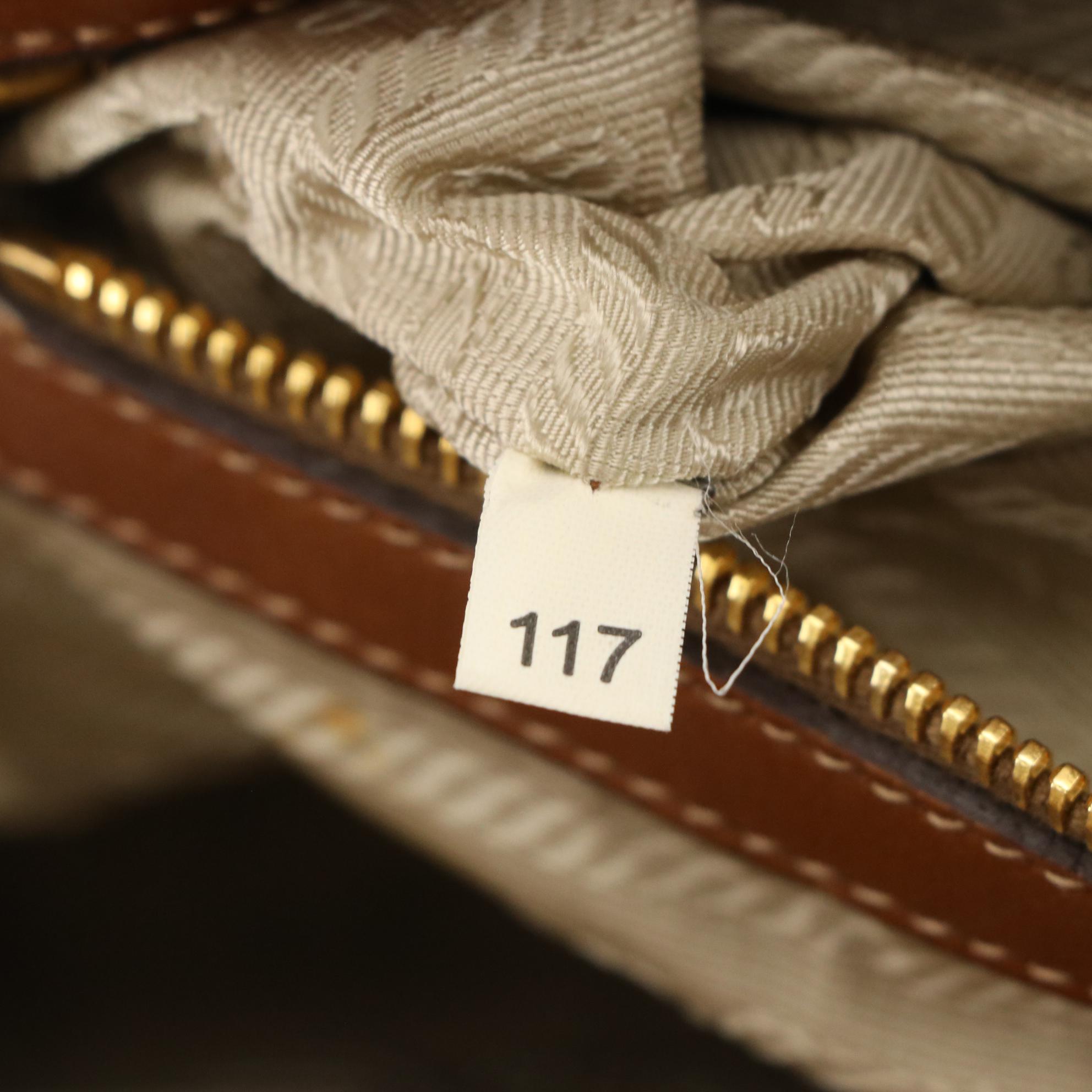 Prada Tessuto Shoulder Bag in Tan Nylon and Leather Trim