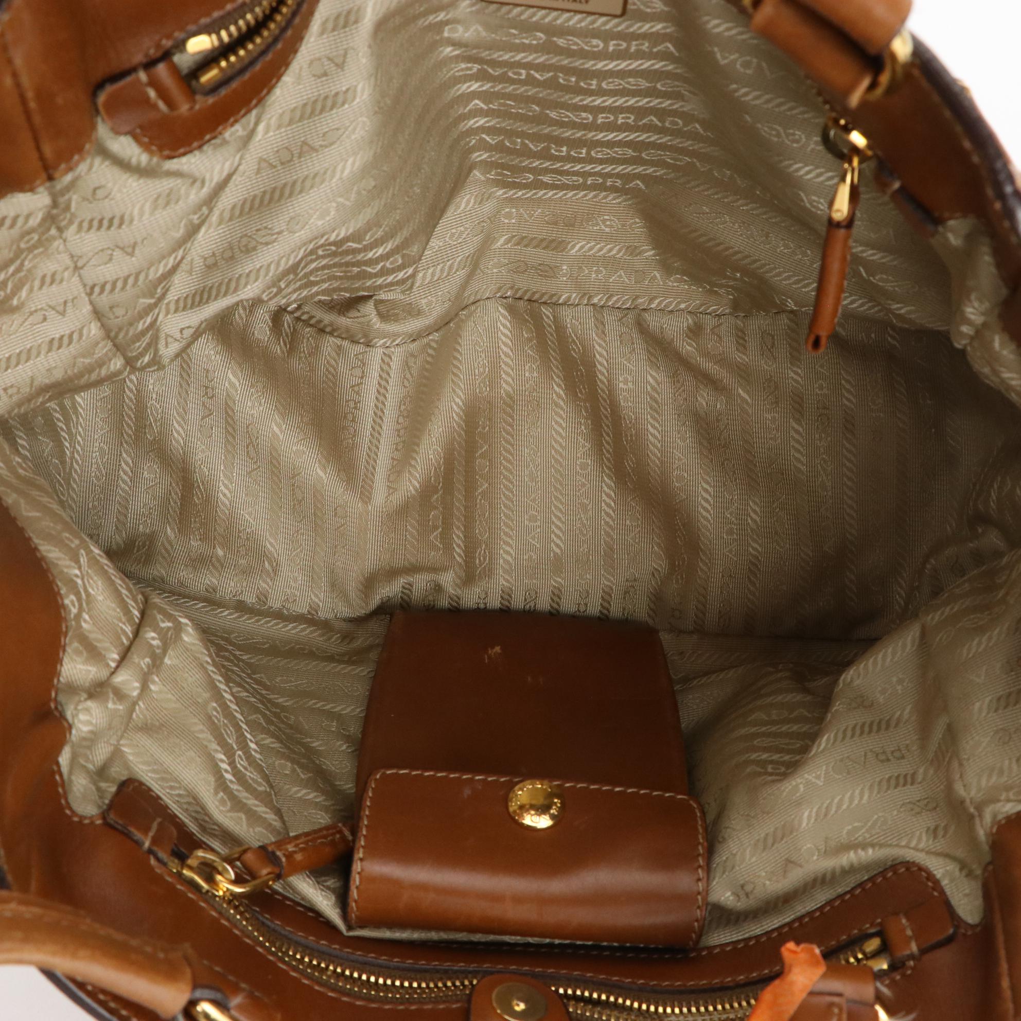 Prada Tessuto Shoulder Bag in Tan Nylon and Leather Trim