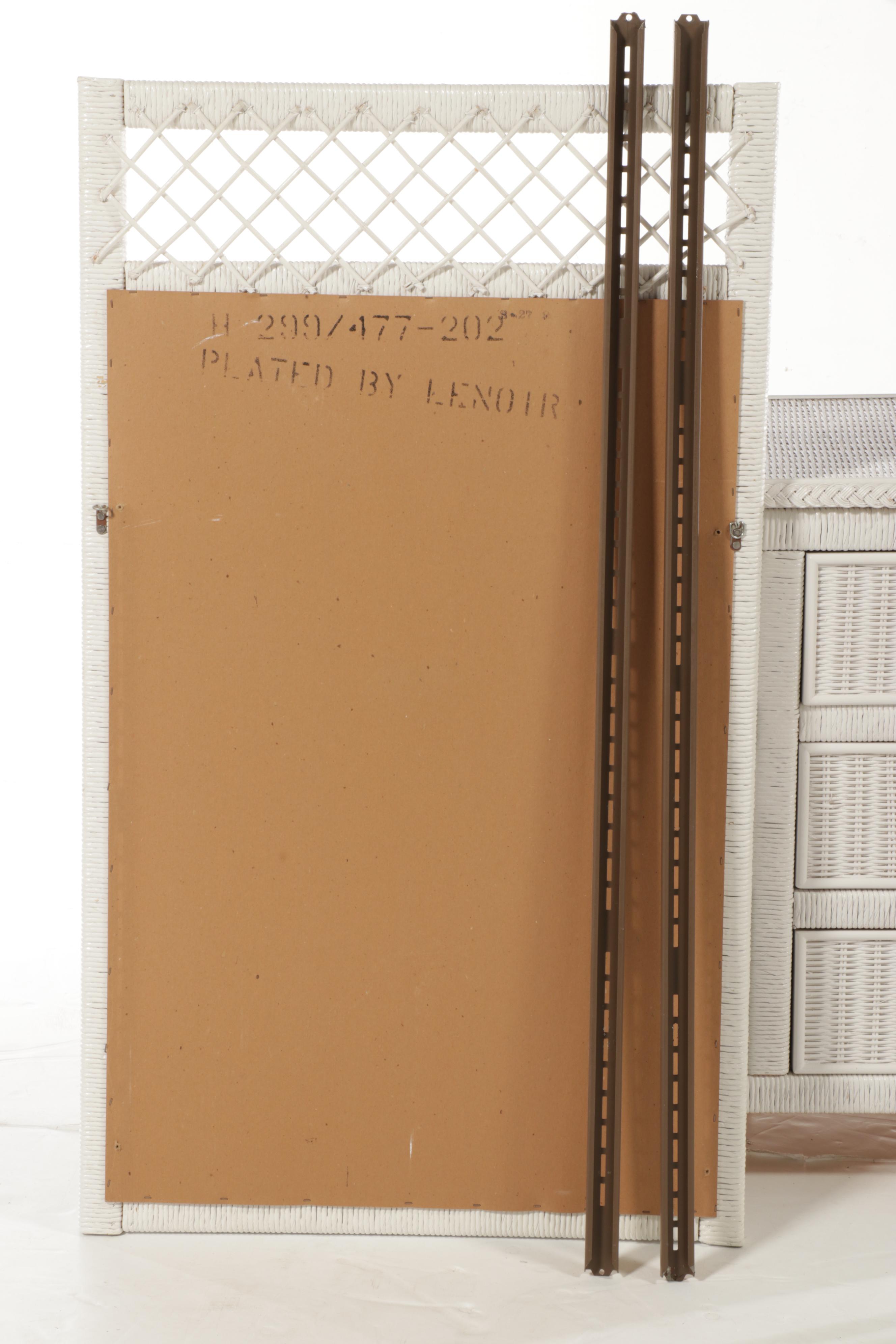 Henry Link White Painted Wicker Rattan Dresser, Rocking Chair, and Plant Stand