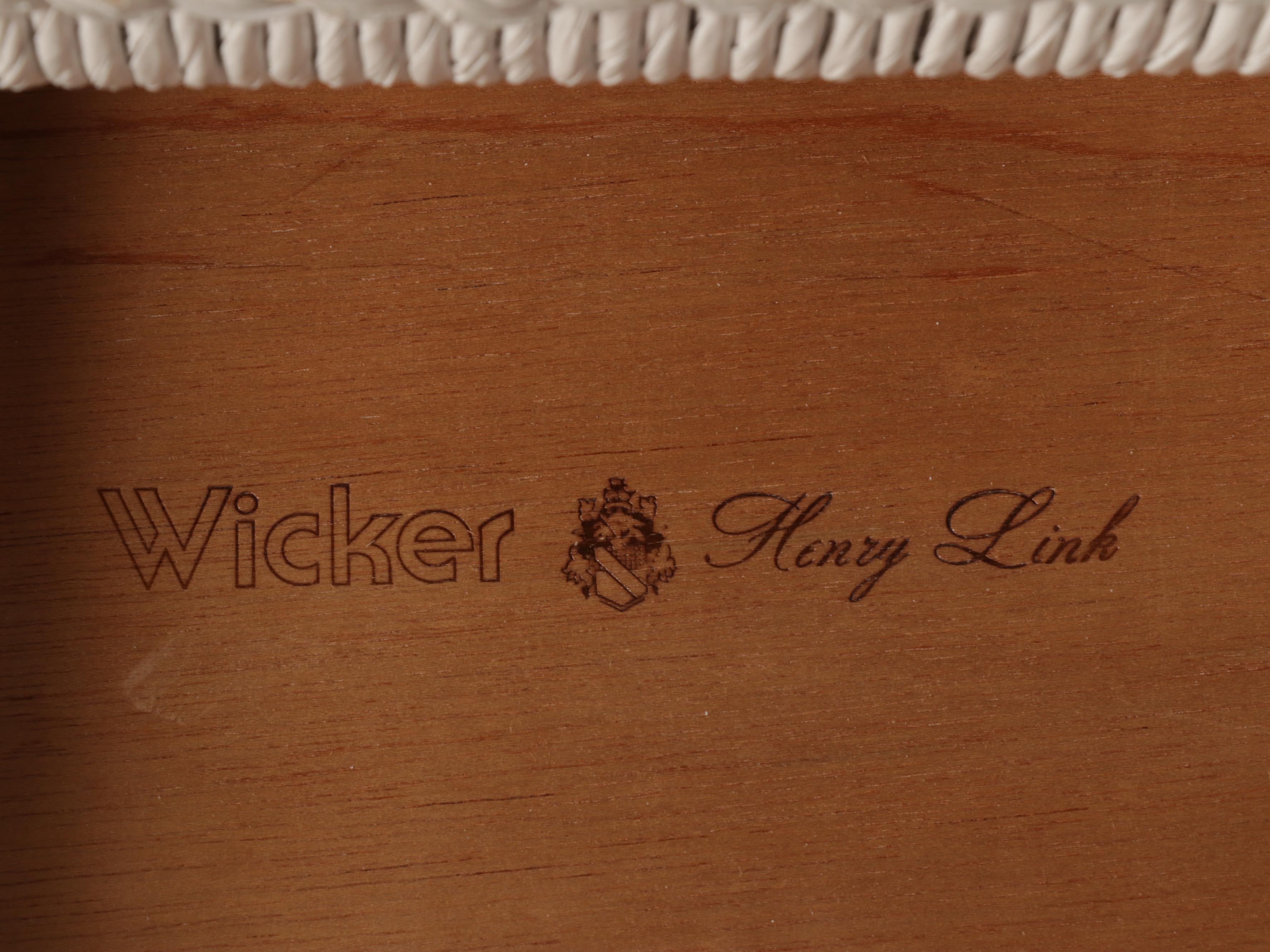 Henry Link White Painted Wicker Rattan Dresser, Rocking Chair, and Plant Stand