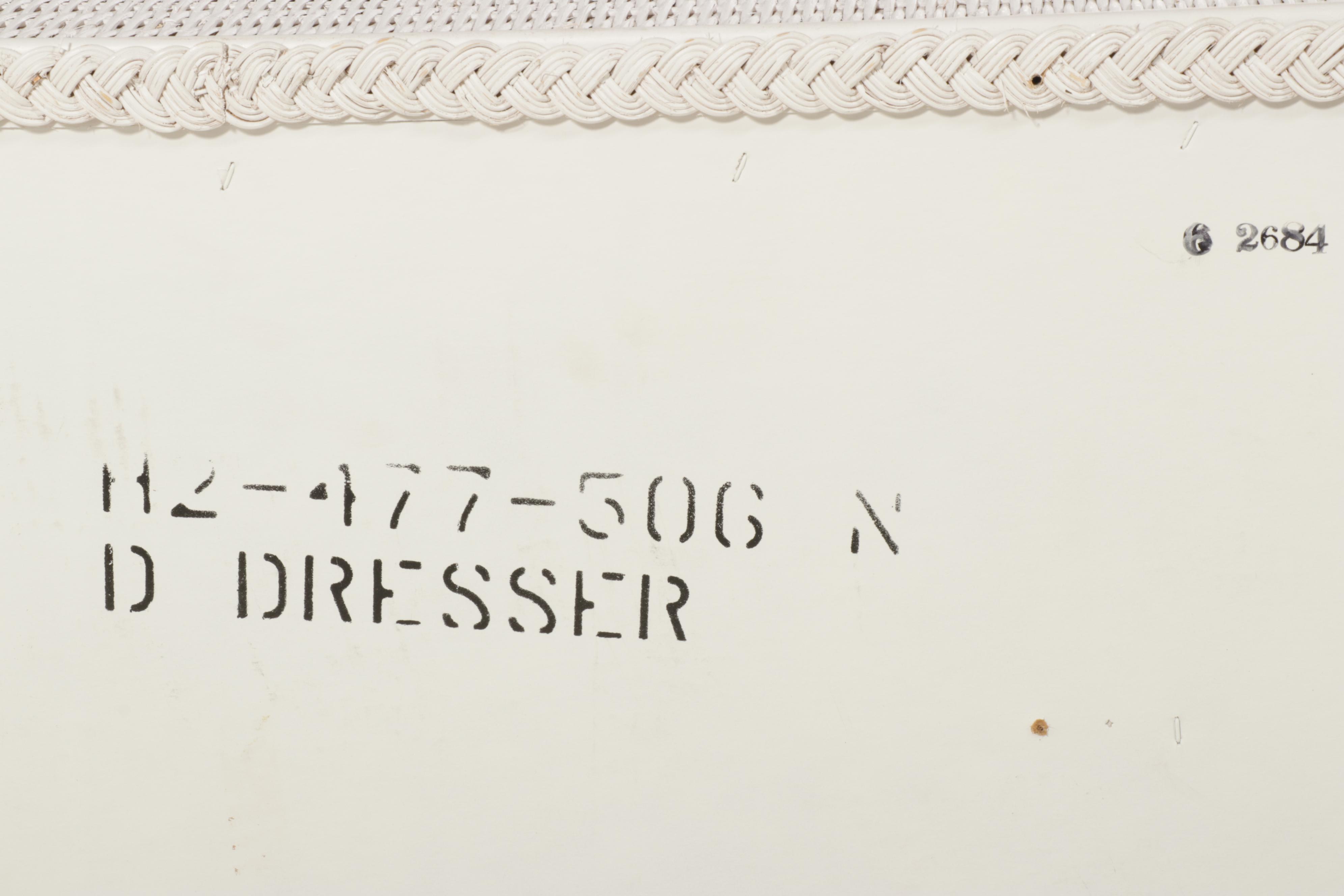 Henry Link White Painted Wicker Rattan Dresser, Rocking Chair, and Plant Stand